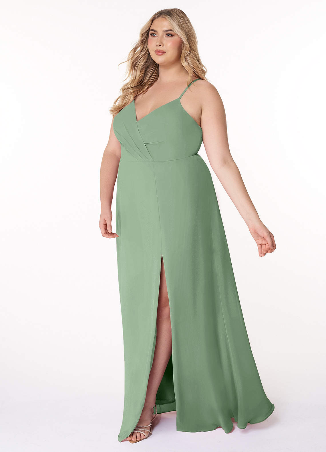 Azazie Everleigh Vestidos de damas de honor Vestido de Matcha de Gasa de Corte en A con Corazón plisado image10