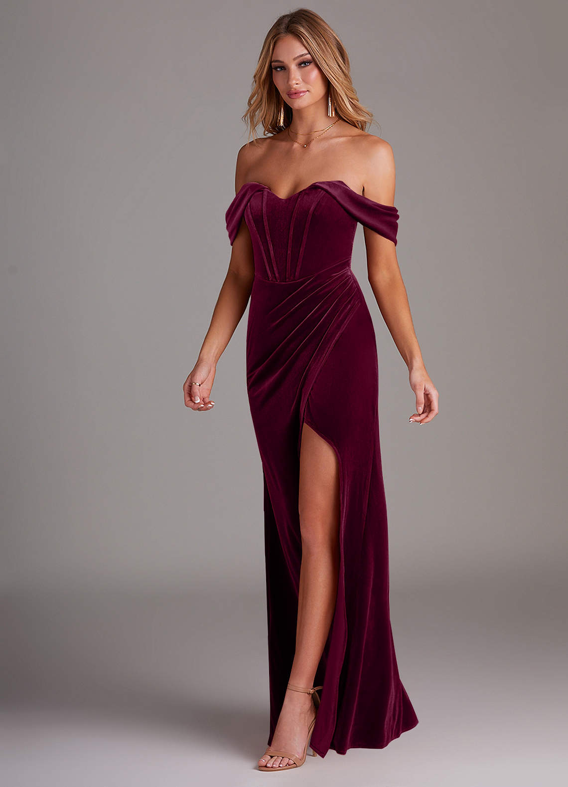 Azazie Jas Velvet Dress Cabernet Bridesmaid Dresses | Azazie