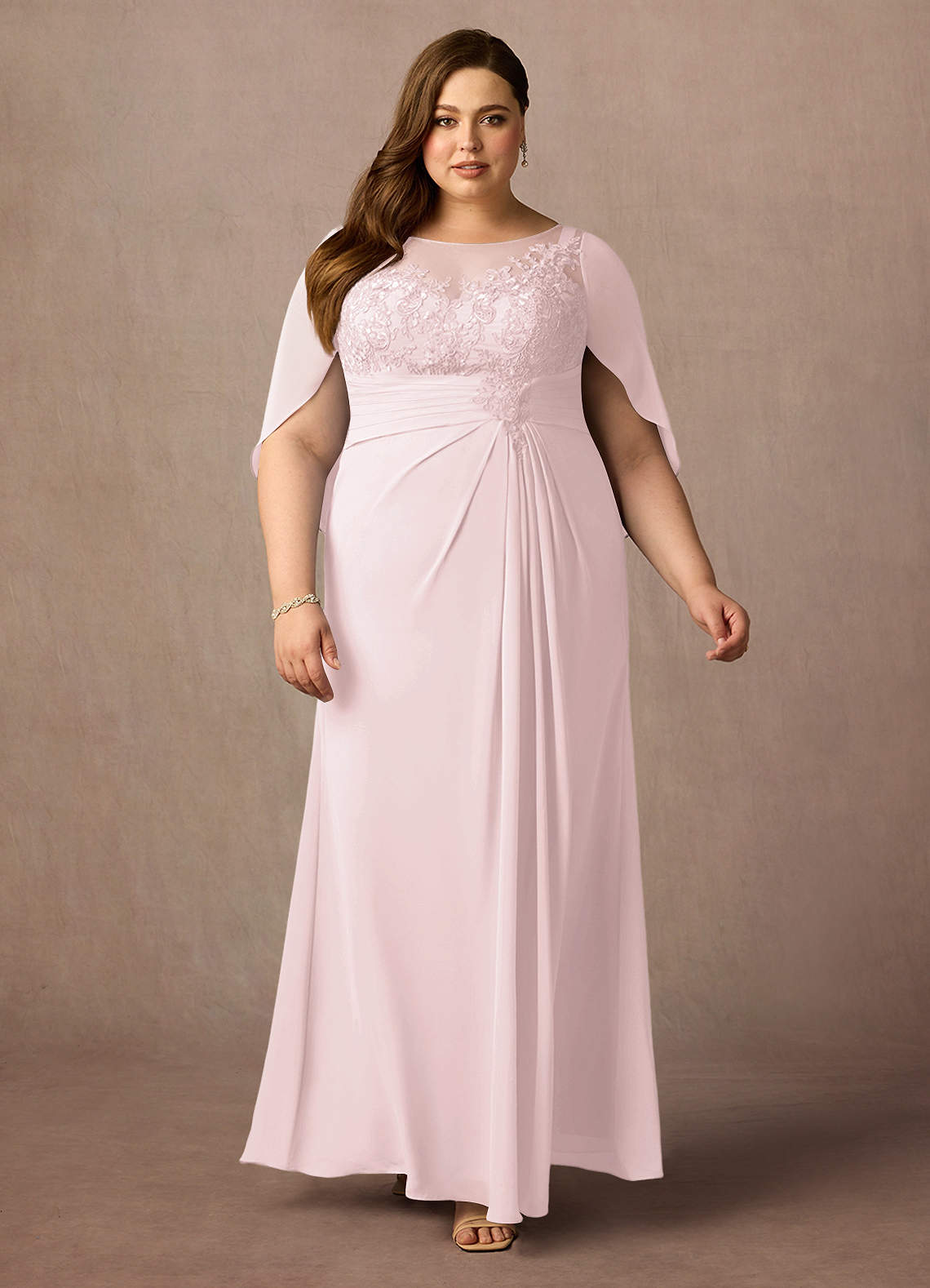 Azazie Hera Mother of the Bride Dresses Blushing Pink A-Line Lace Capelet Chiffon Dress image5
