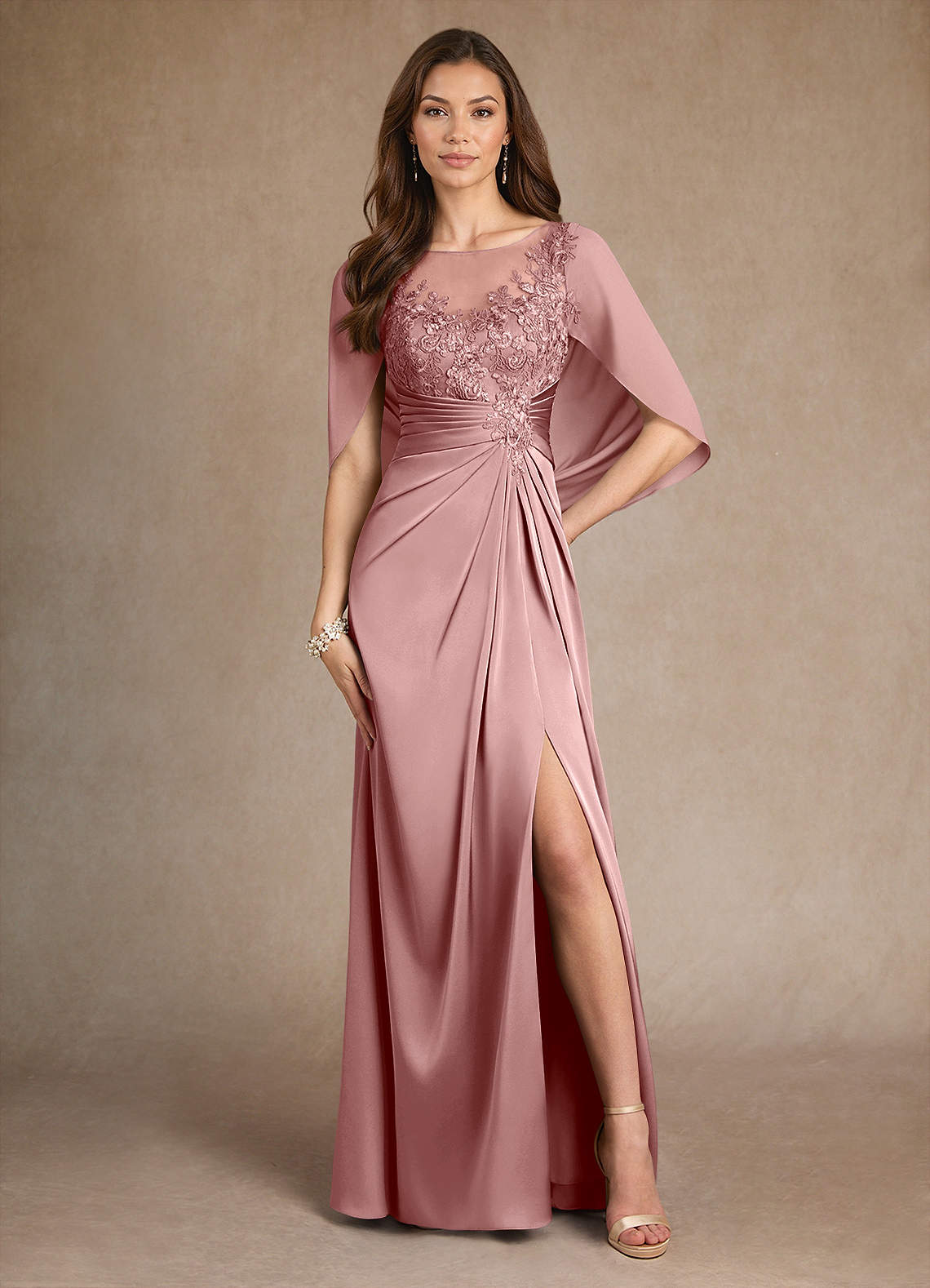 Azazie Hera Dusty Rose A-Line Lace Stretch Satin Dress | Azazie