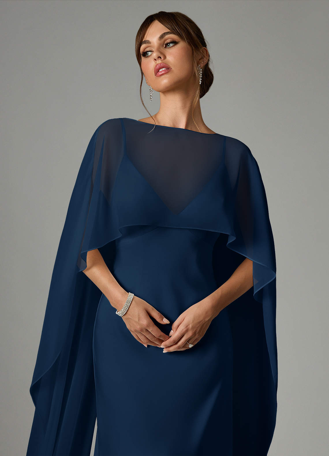 Azazie Stefania Vestidos de madrinha de casamento Vestido Azul Marinho de Cetim elástico de Linha A image4