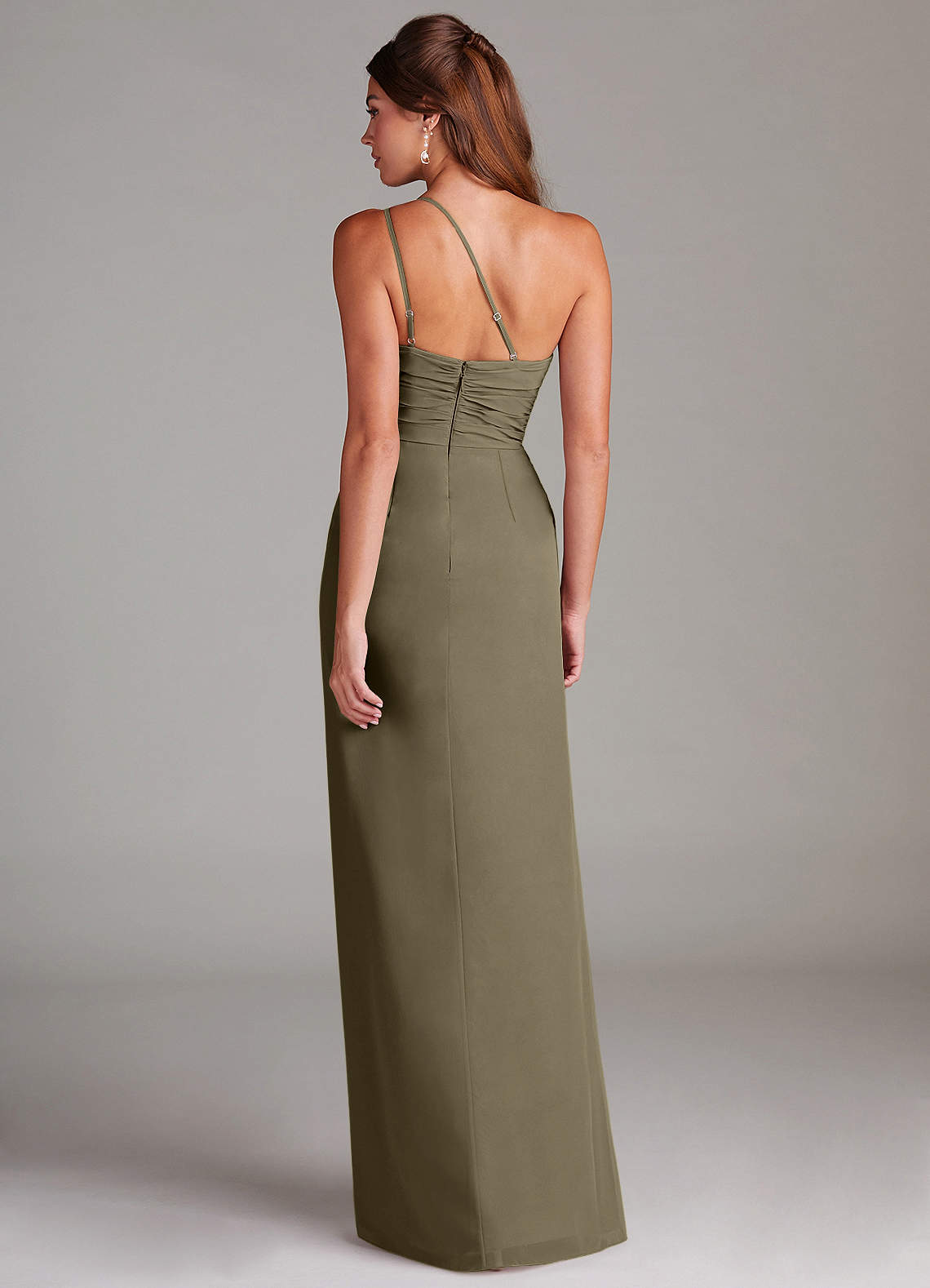 Azazie Eren Jurken voor bruidsmeisjes Jurk van Chiffon met Kolom One-Shoulder Wilgengroen image6