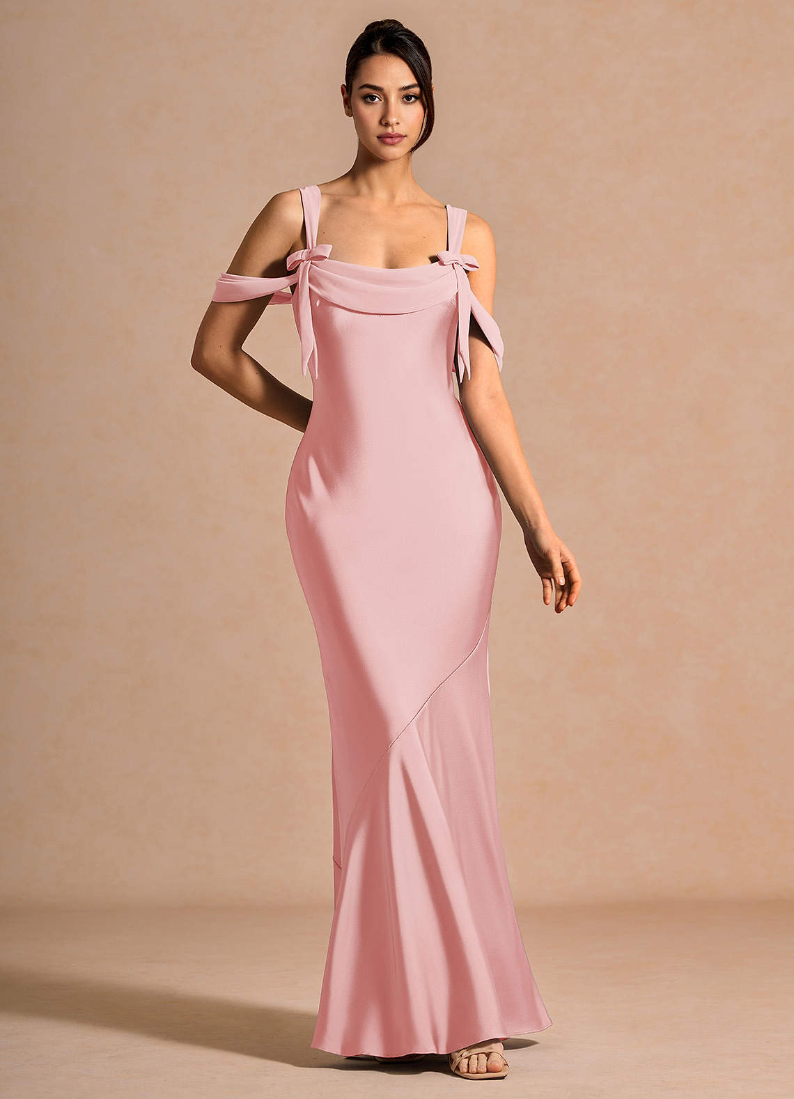 blush pink satin dress Twill Bridesmaid Dresses Her measurements Blushing Pink Straps Long Charmeuse