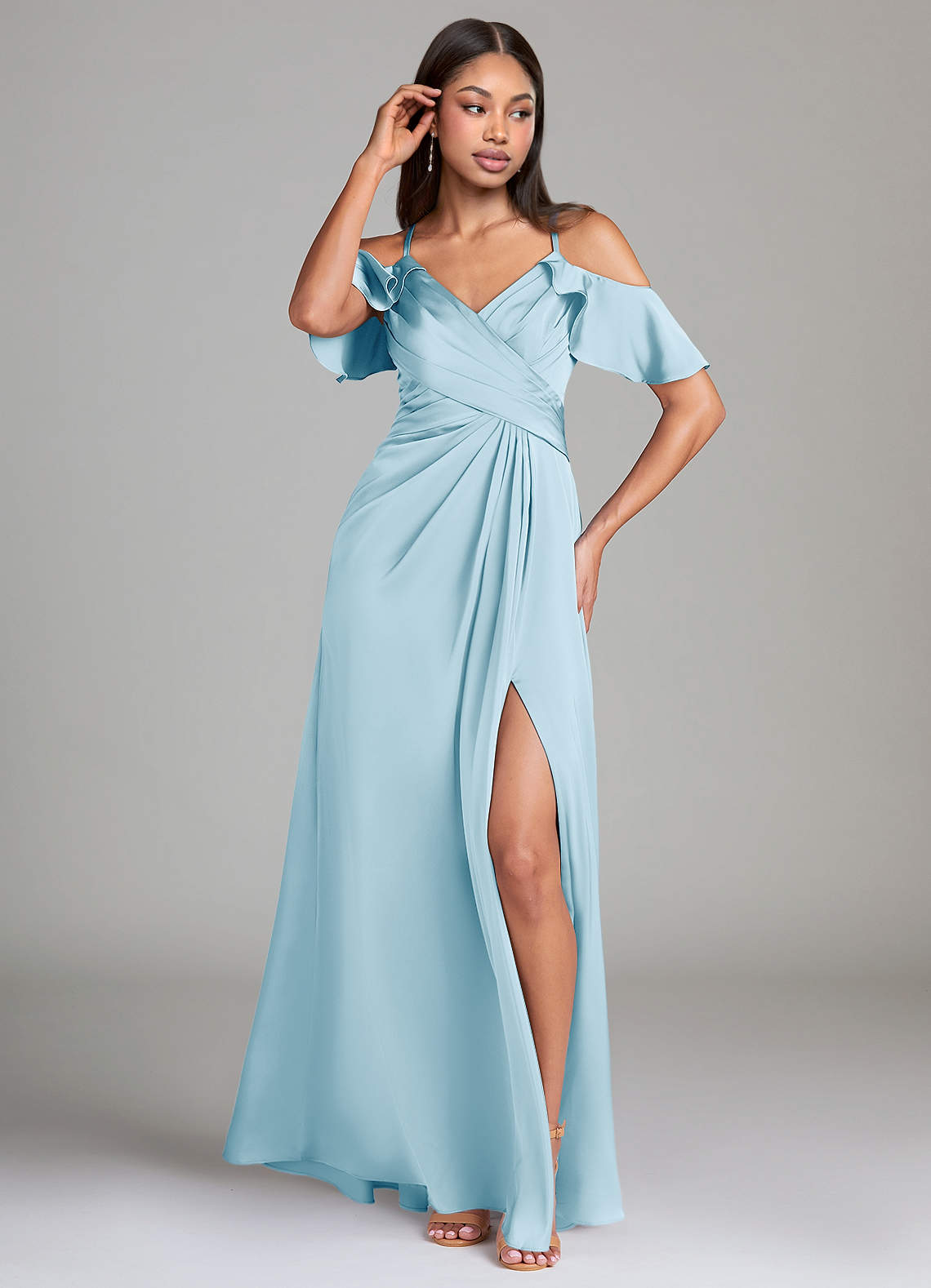 light blue satin bridesmaid dress Jay Luxe The off Sky Blue Bridesmaid Dress Matte