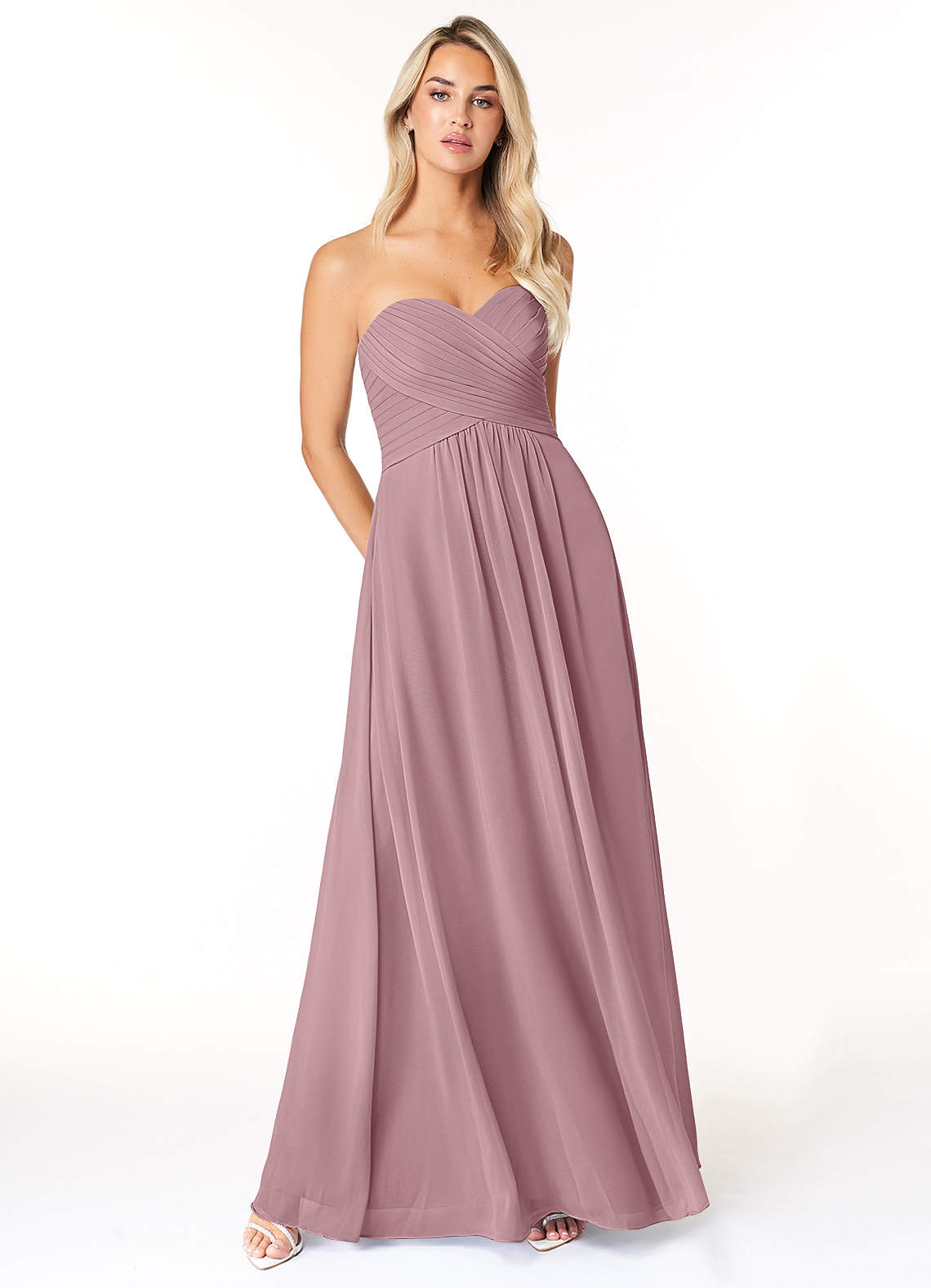 Azazie A Line Sweetheart Floor Length Chiffon Bridesmaid Dresses dusty rose