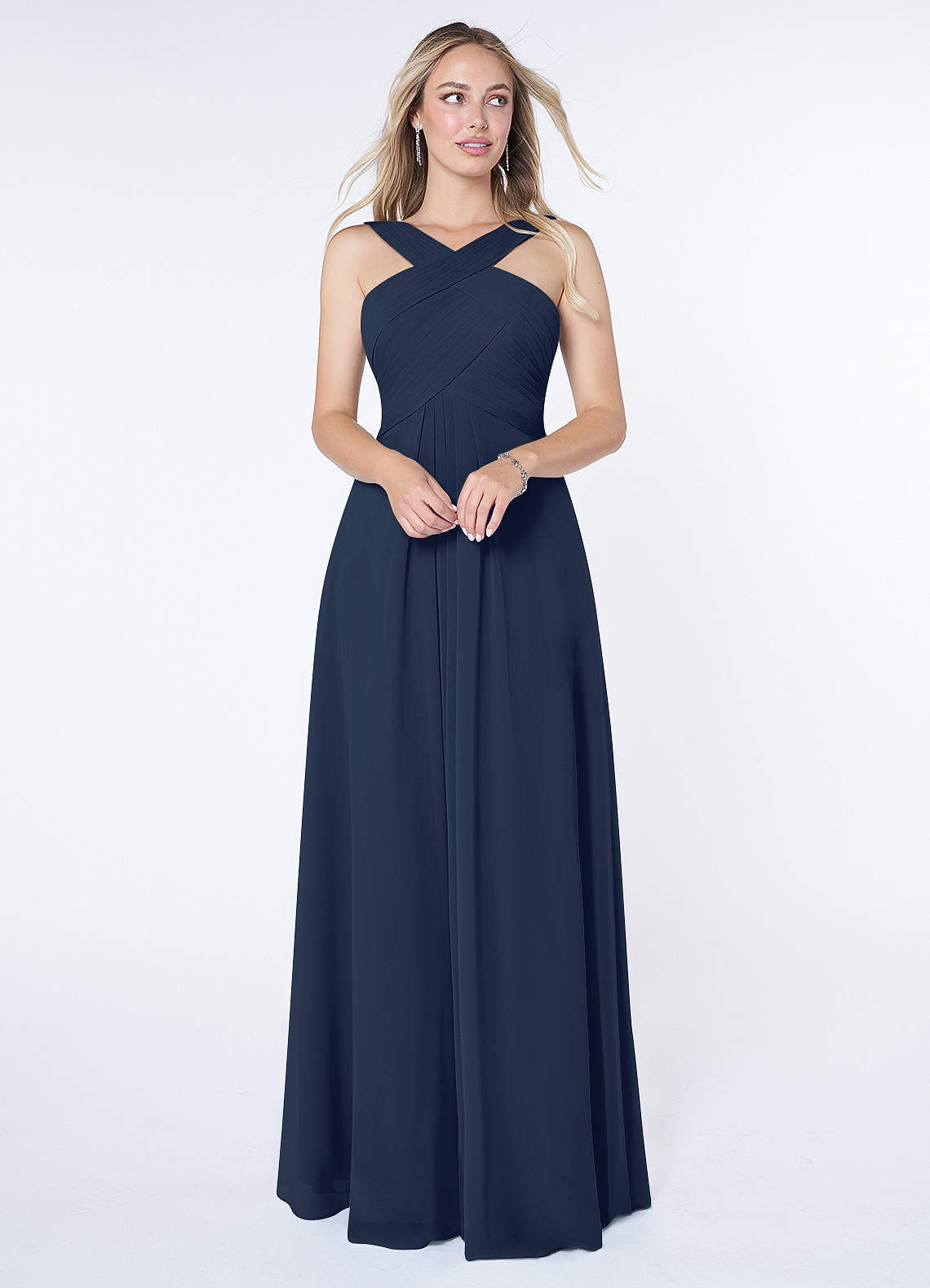 Azazie Kaleigh Bridesmaid Dresses Dark Navy A-Line Pleated Chiffon Dress image1