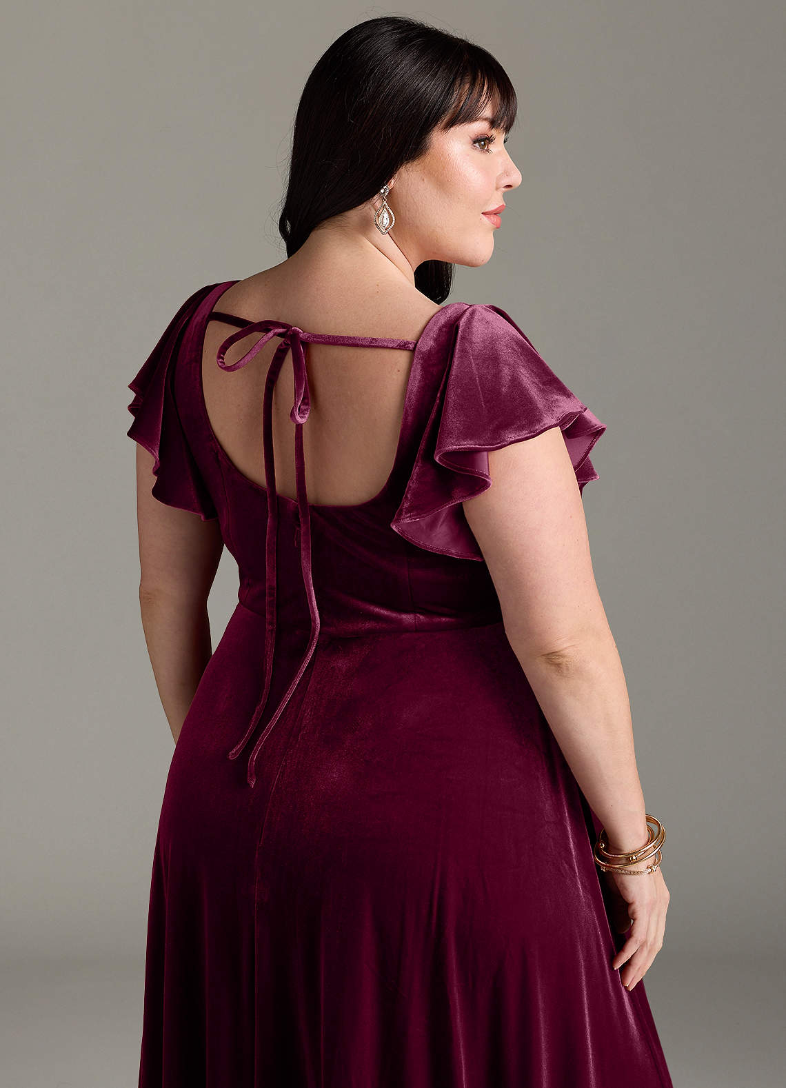 Azazie Bondi Bridesmaid Dresses Cabernet A-Line Side Slit Velvet Dress image12