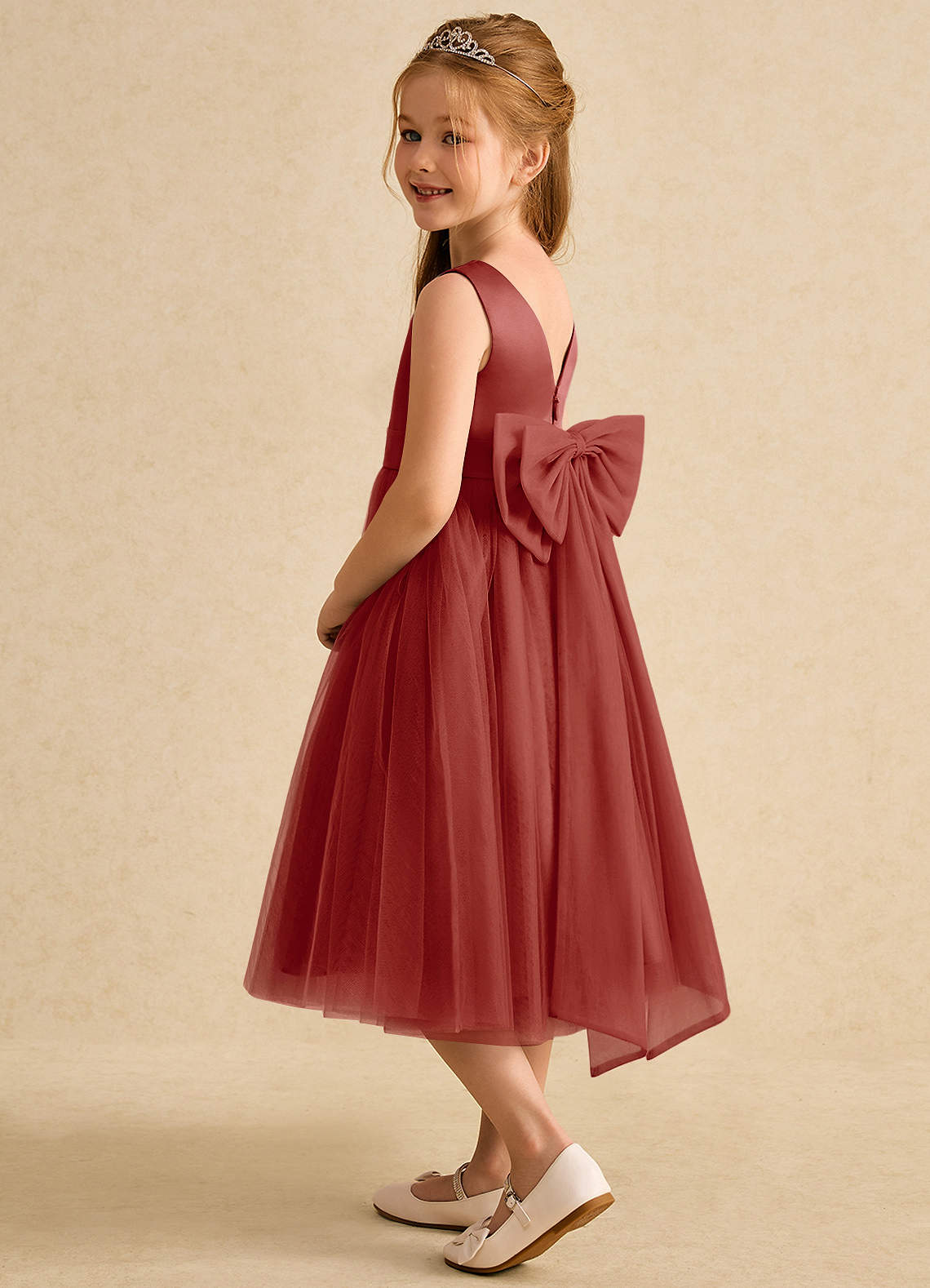 Azazie Winnie Robe Demoiselle D'honneur Fillette Robe Princesse en Tulle Arc Terracotta image4