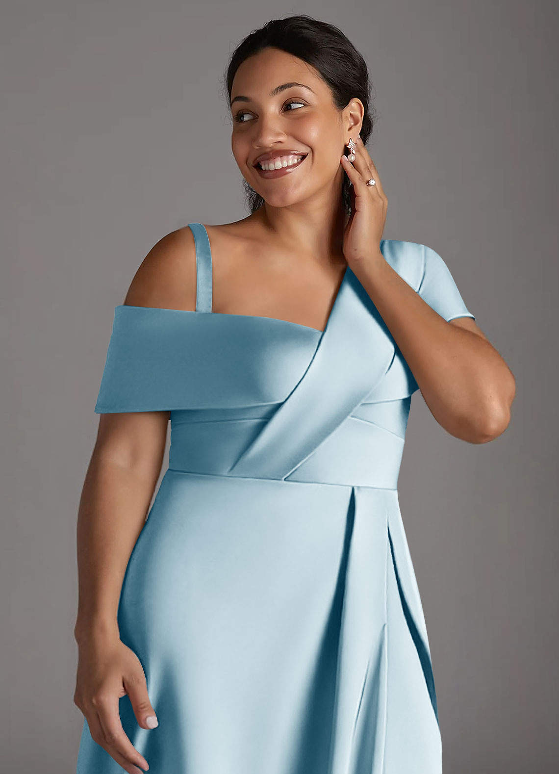 Azazie Milton Abiti per la Madre della Sposa Abito A-Line in Raso Elasticizzato Plissettato Azzurro image13