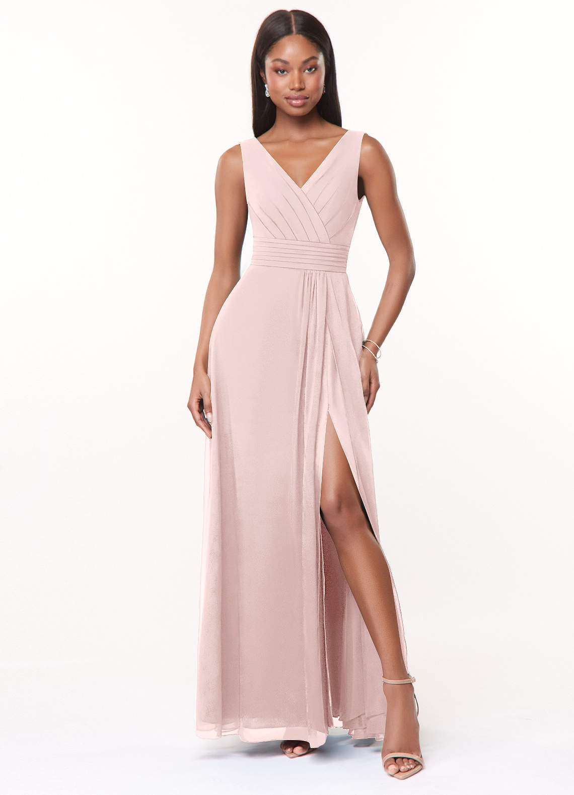 Azazie Karina Brautjungfernkleider A-Linie Plissee Chiffon Kleid Zartrosa image1