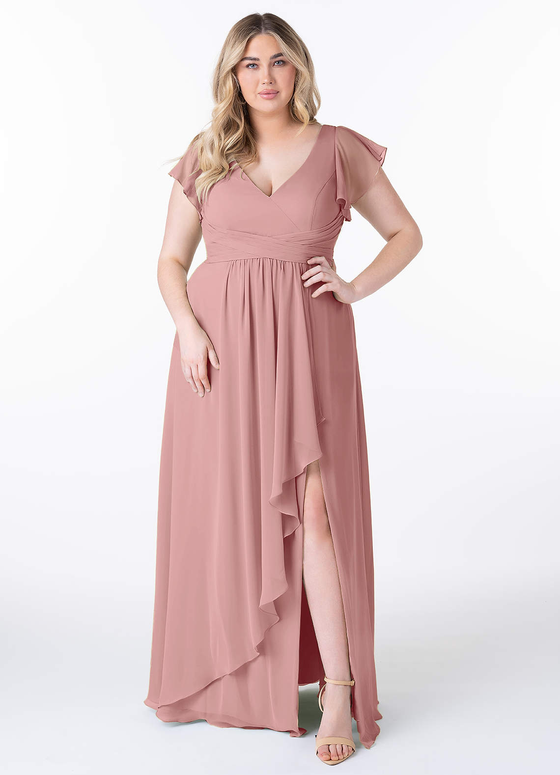 Azazie Omari Bridesmaid Dresses Dusty Rose A-Line Chiffon Dress image1