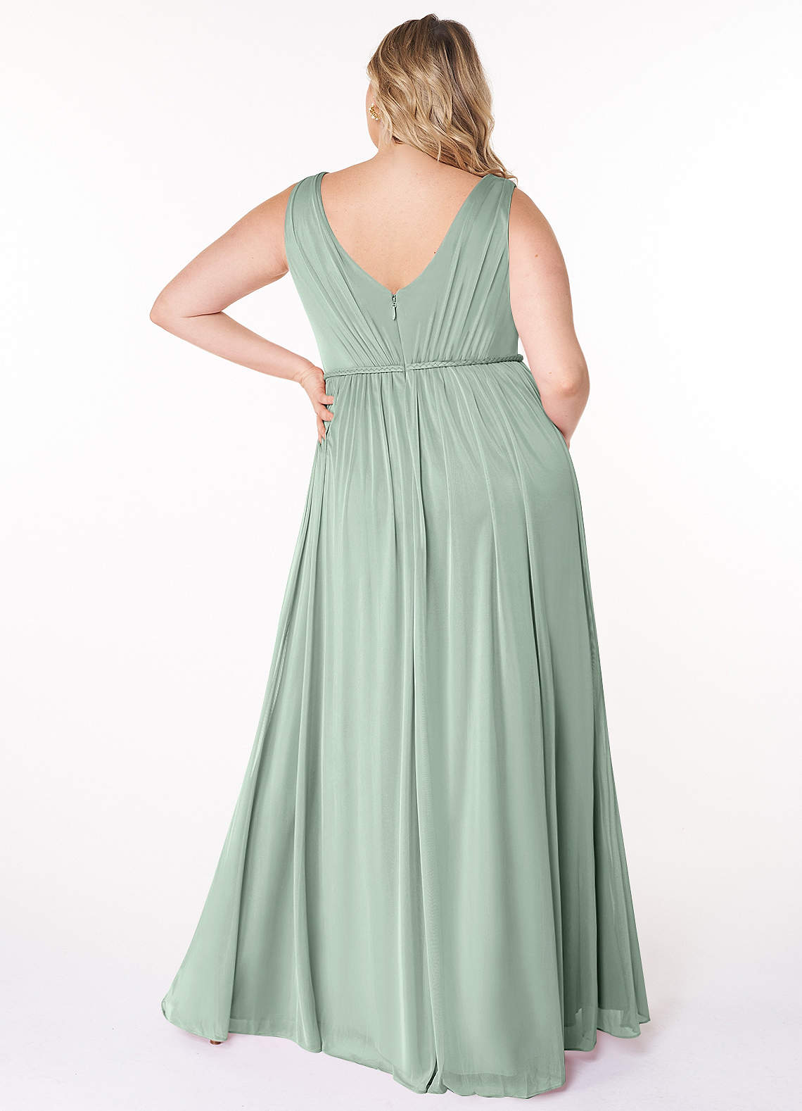 Azazie Tanicia Bridesmaid Dresses Agave A-Line V-Neck Pleated Mesh Dress image5