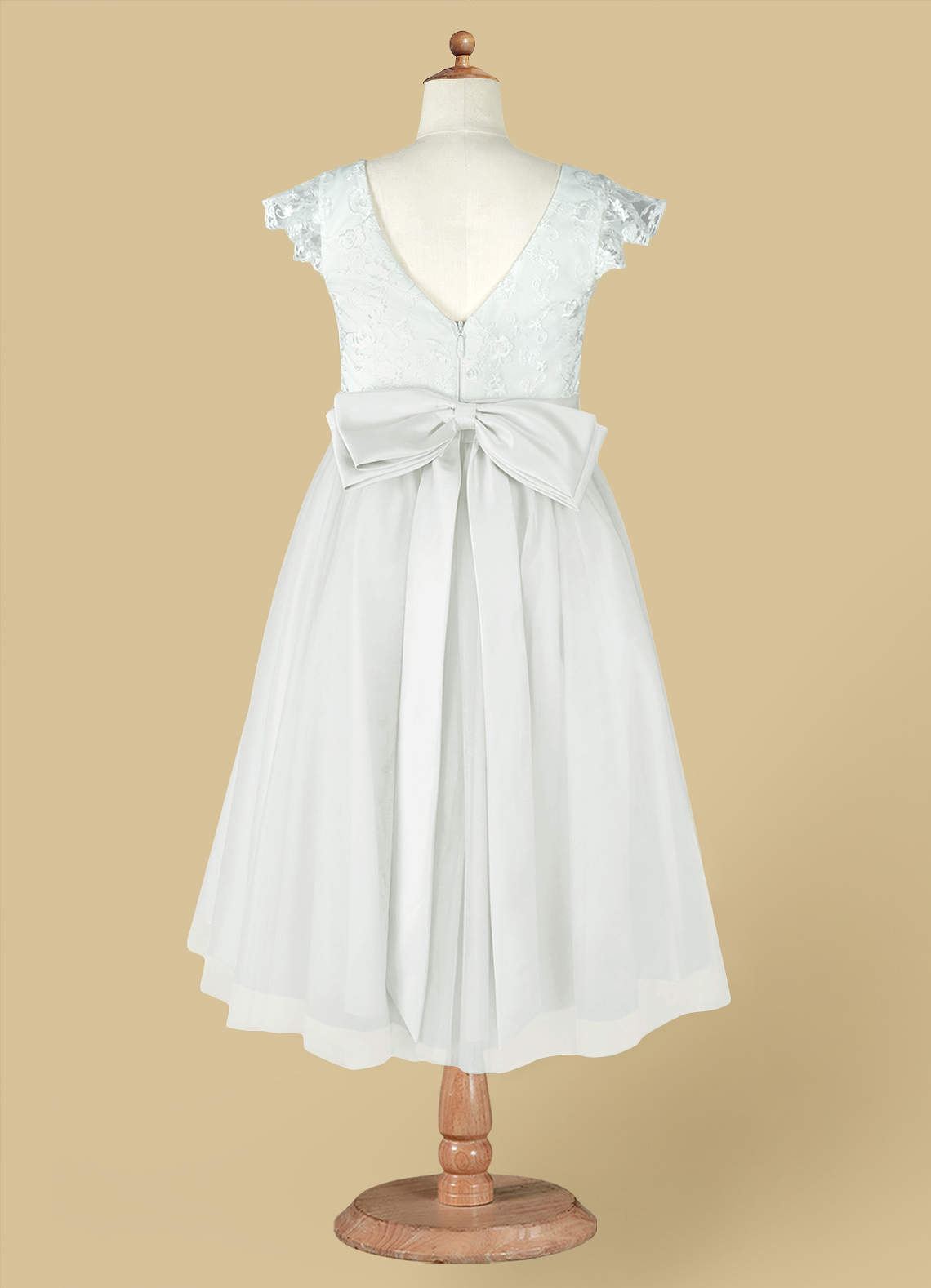 Azazie Vetty Flower Girl Dresses Ivory A-Line Lace Tulle Dress image12