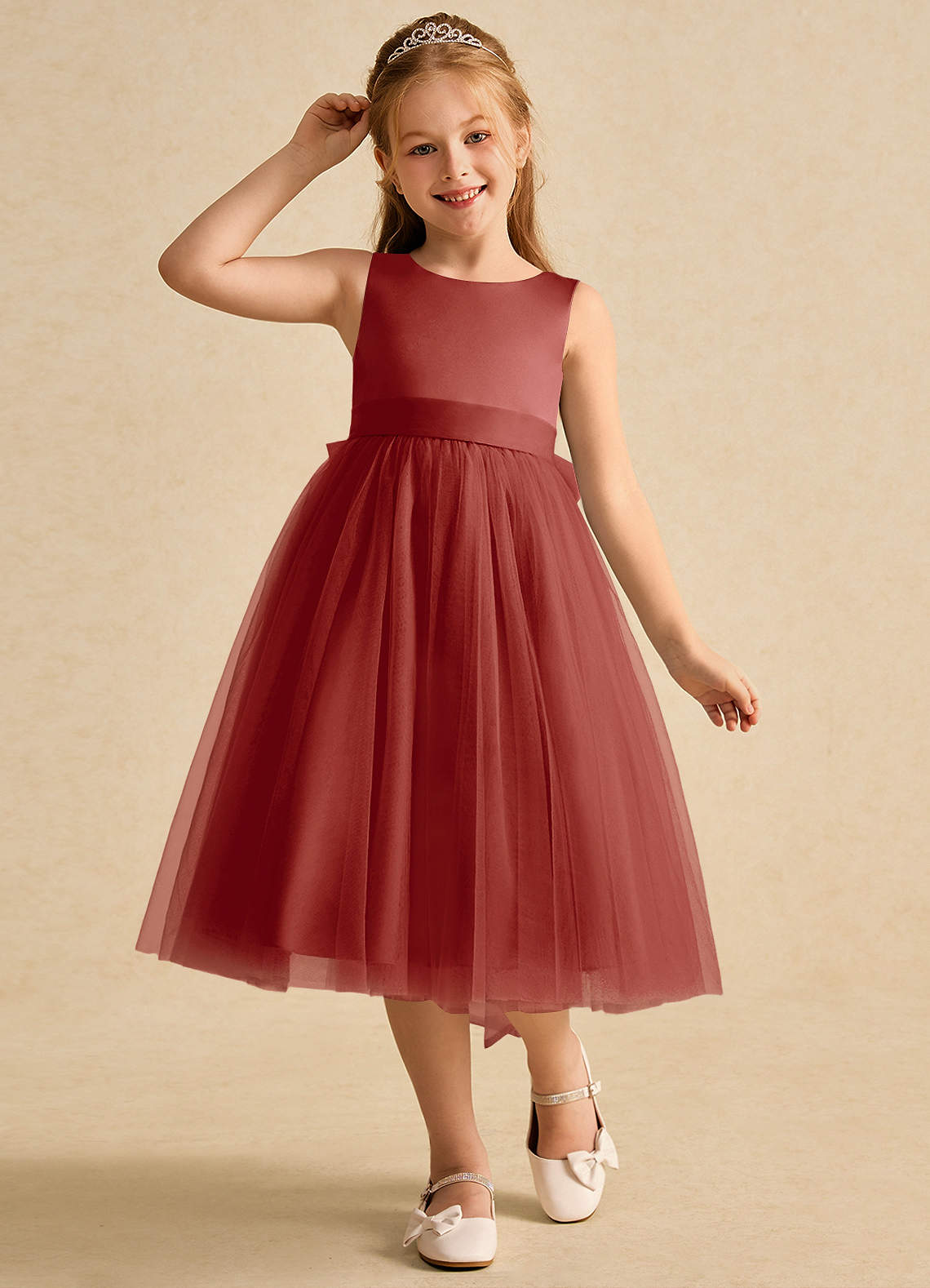 Azazie Winnie Robe Demoiselle D'honneur Fillette Robe Princesse en Tulle Arc Terracotta image3