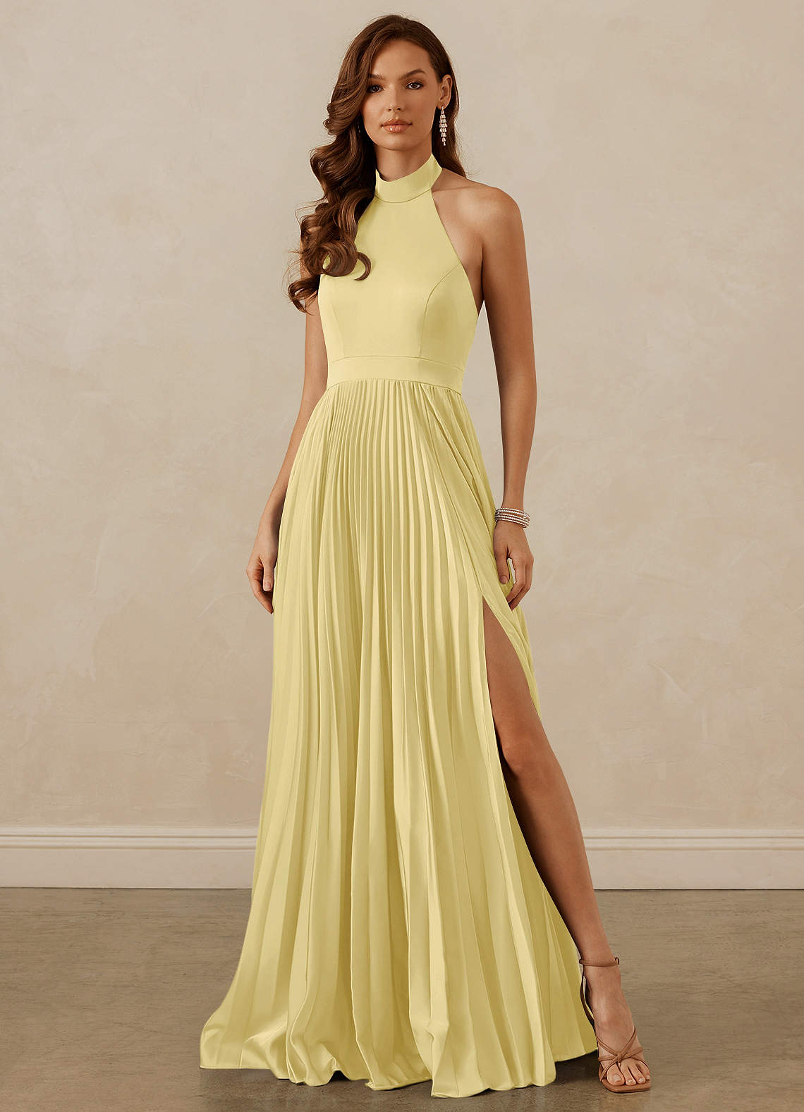 Christian Siriano Bridal for Azazie 1007 Bridesmaid Dresses Lemon Sorbet A-Line Pleated Stretch Satin Dress image1