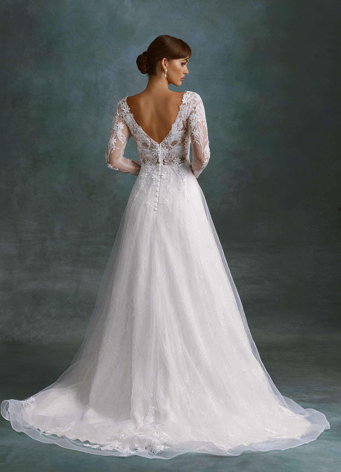 Azazie Leila Wedding Dresses Diamond White A-Line V-Neck Sequins Tulle Dress image1