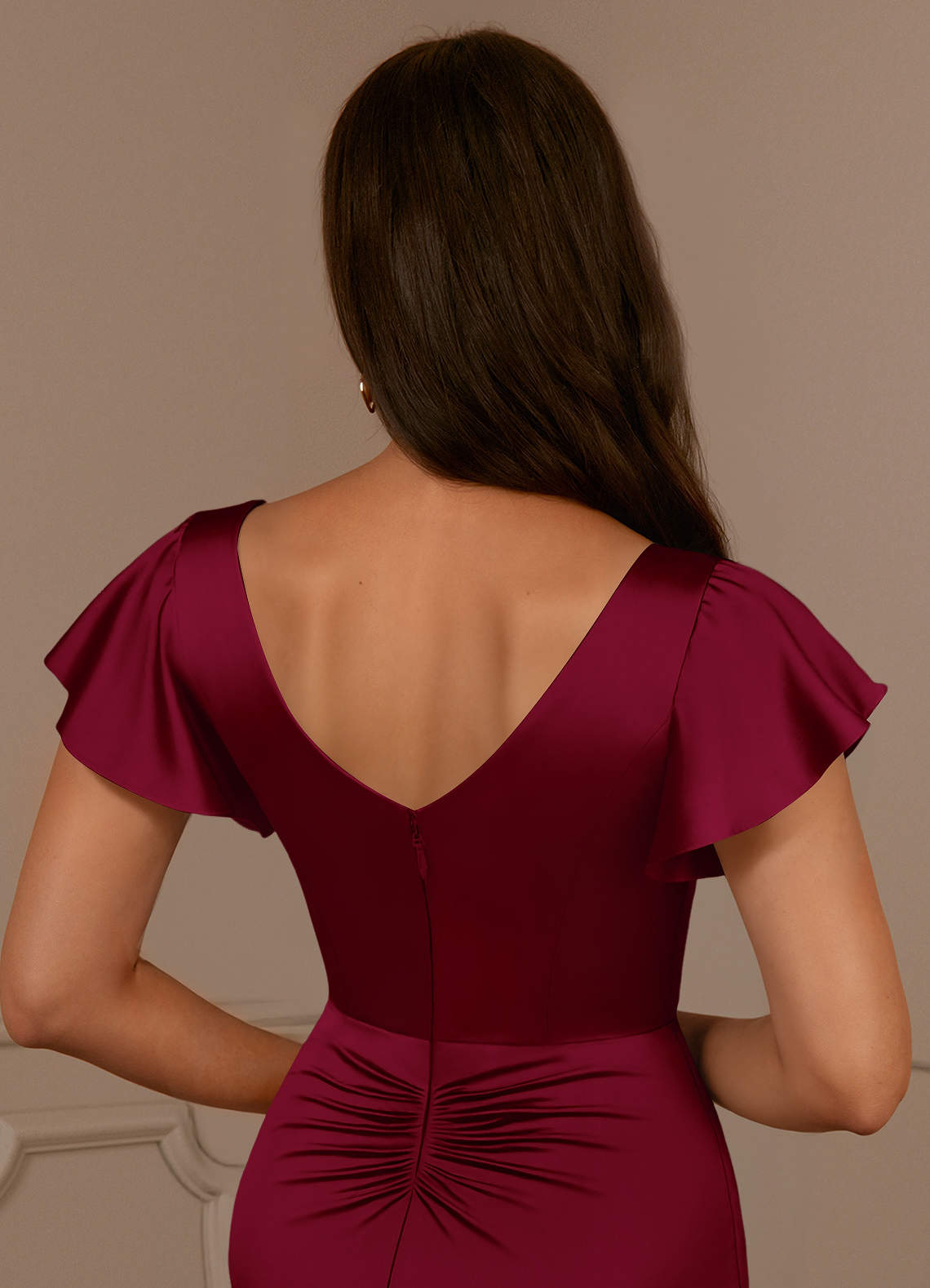 Azazie Roya Kleider für die Brautmutter Meerjungfrau-Linie Plissee mit V-Ausschnitt Stretch-Satin Kleid Burgunderrot image5