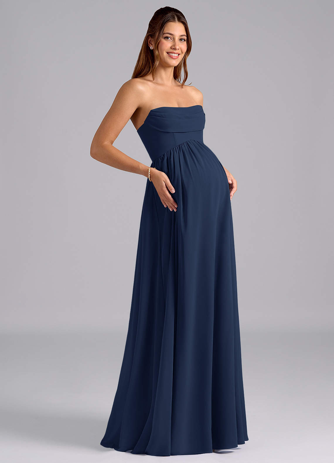 maternity bridesmaid dresses navy Azazie Saige Follow Your Heart Vegan 2024 She features an adjustable Option:without warm insulation