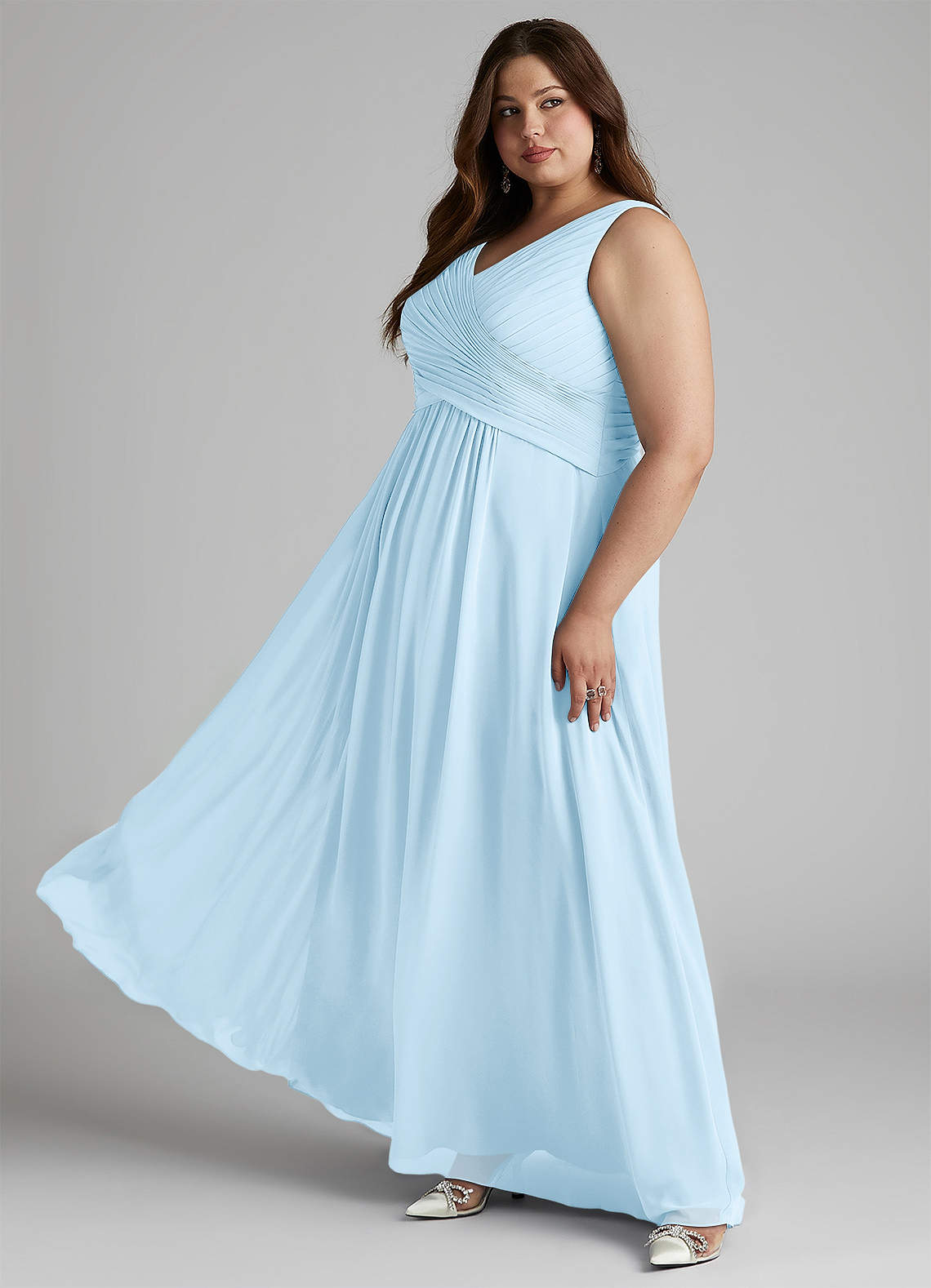 Azazie Flora At-home Try On Dresses Agave A-Line Pleated Chiffon Dress image11