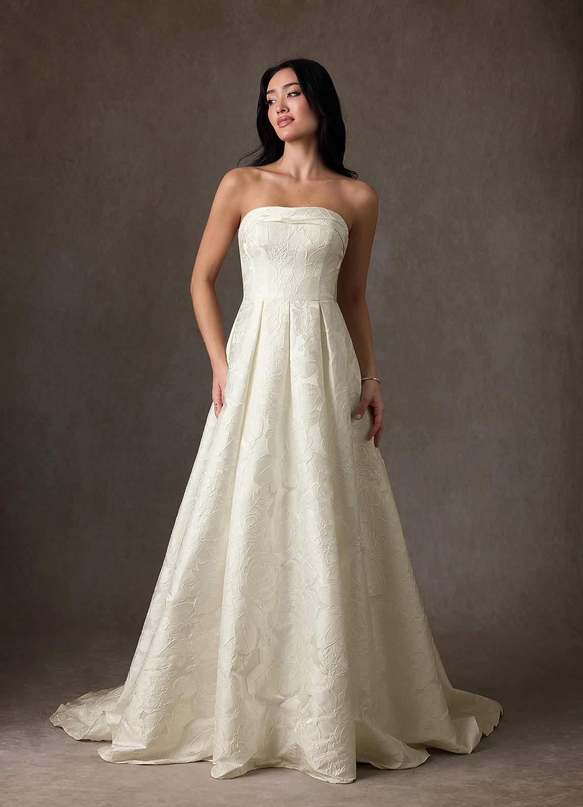 Azazie Desiree Antique White Ball-Gown Strapless Floral Jacquard