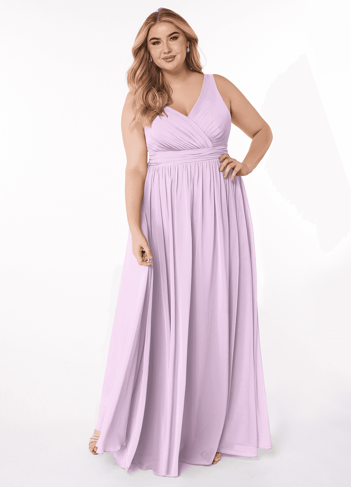Azazie Kora Bridesmaid Dresses Frosted Lilac A-Line Pleated Chiffon Dress image1
