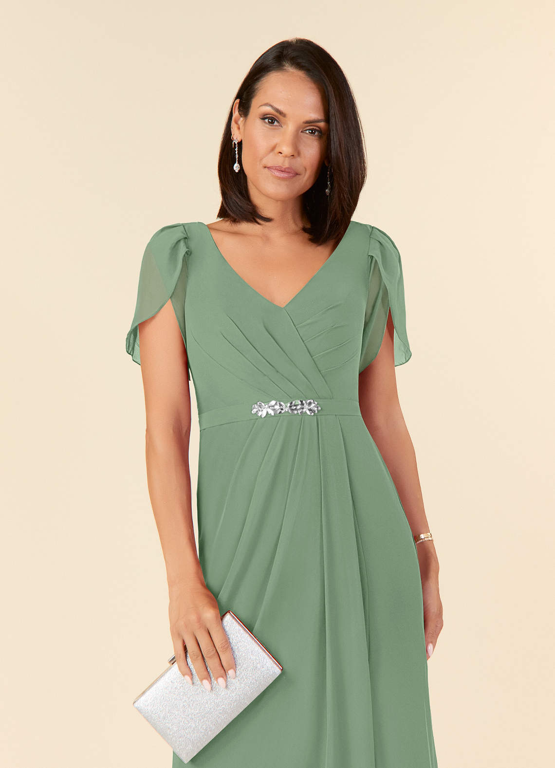 A-Line Pleated Chiffon Dress with V-Neck Azalea