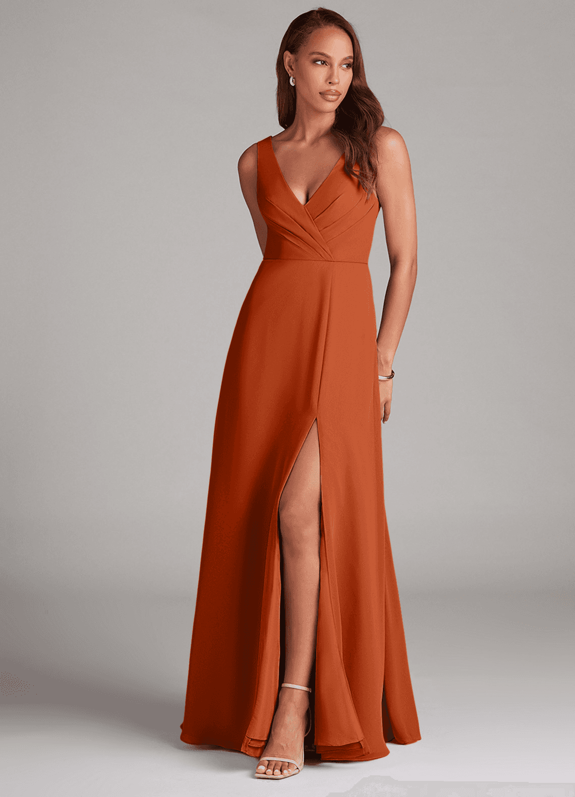Azazie Nelly Kleider zum Anprobieren zu Hause A-Linie Plissee Chiffon Kleid Agave image1
