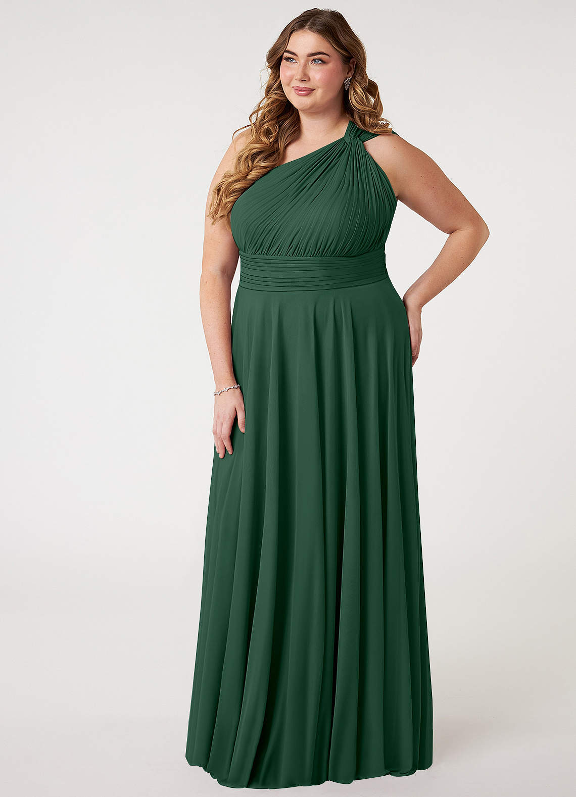 Azazie Charlize Vestidos de damas de honor Vestido de Verde Oscuro de Malla de Corte en A con Hombro unilateral image7