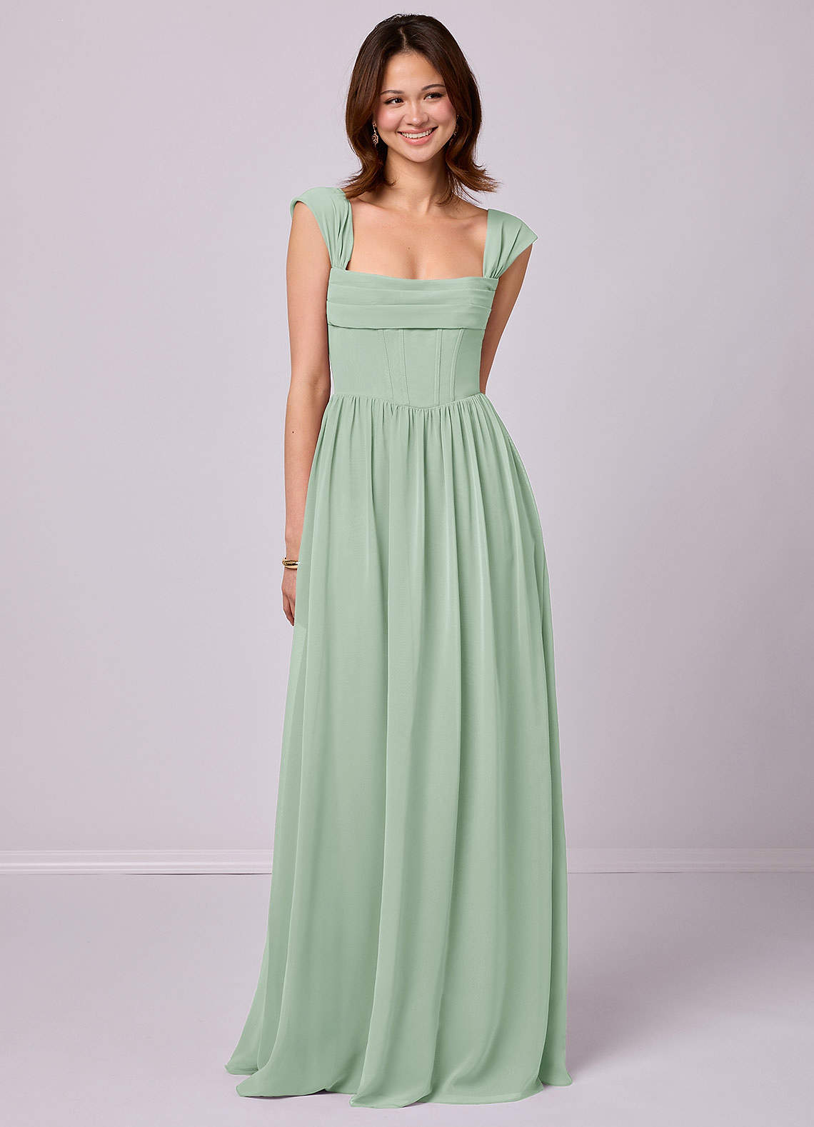 Barbie ♥ Azazie Bridesmaid Dresses Agave A-Line Corset Chiffon Dress image1