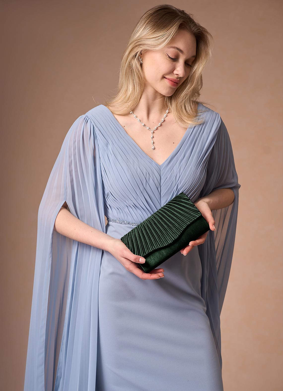 front Matching Color Metallic Satin Sandals Envelope Clutch Set