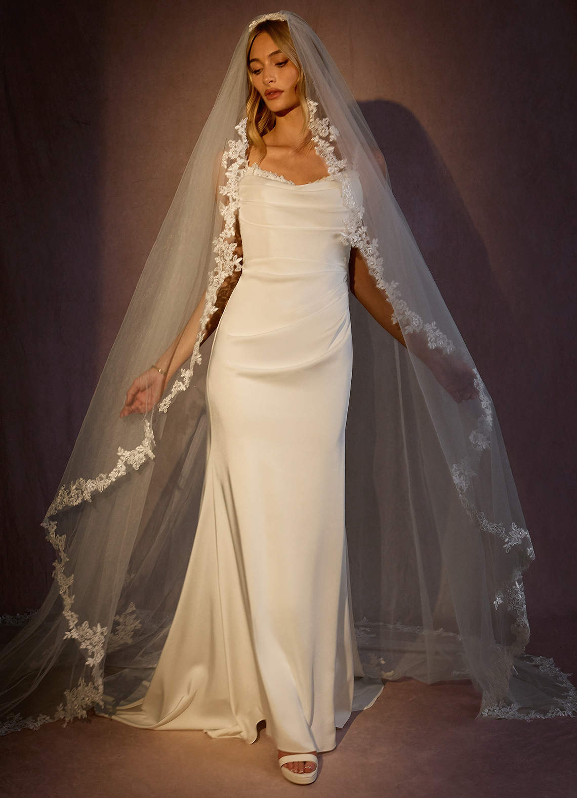 front Lace and Diamond Cathedral Veil