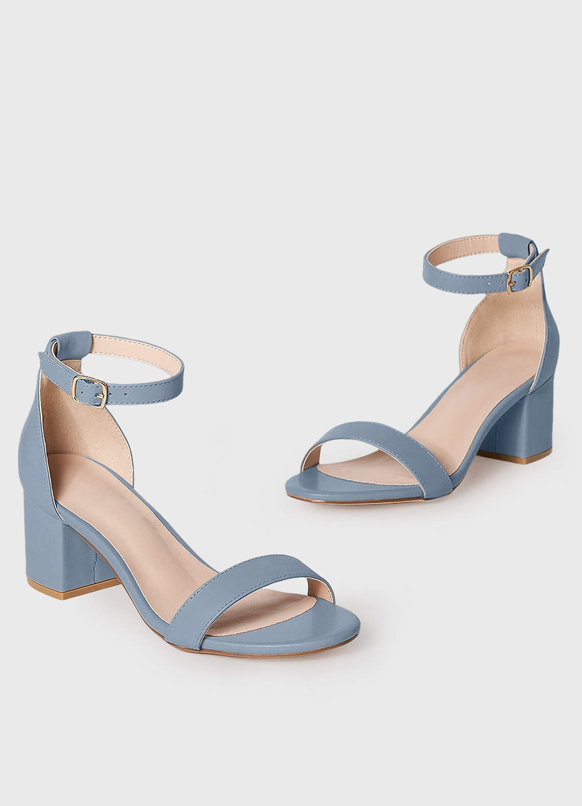 front Matte Satin One Strap Buckle Block Low Heel Sandals