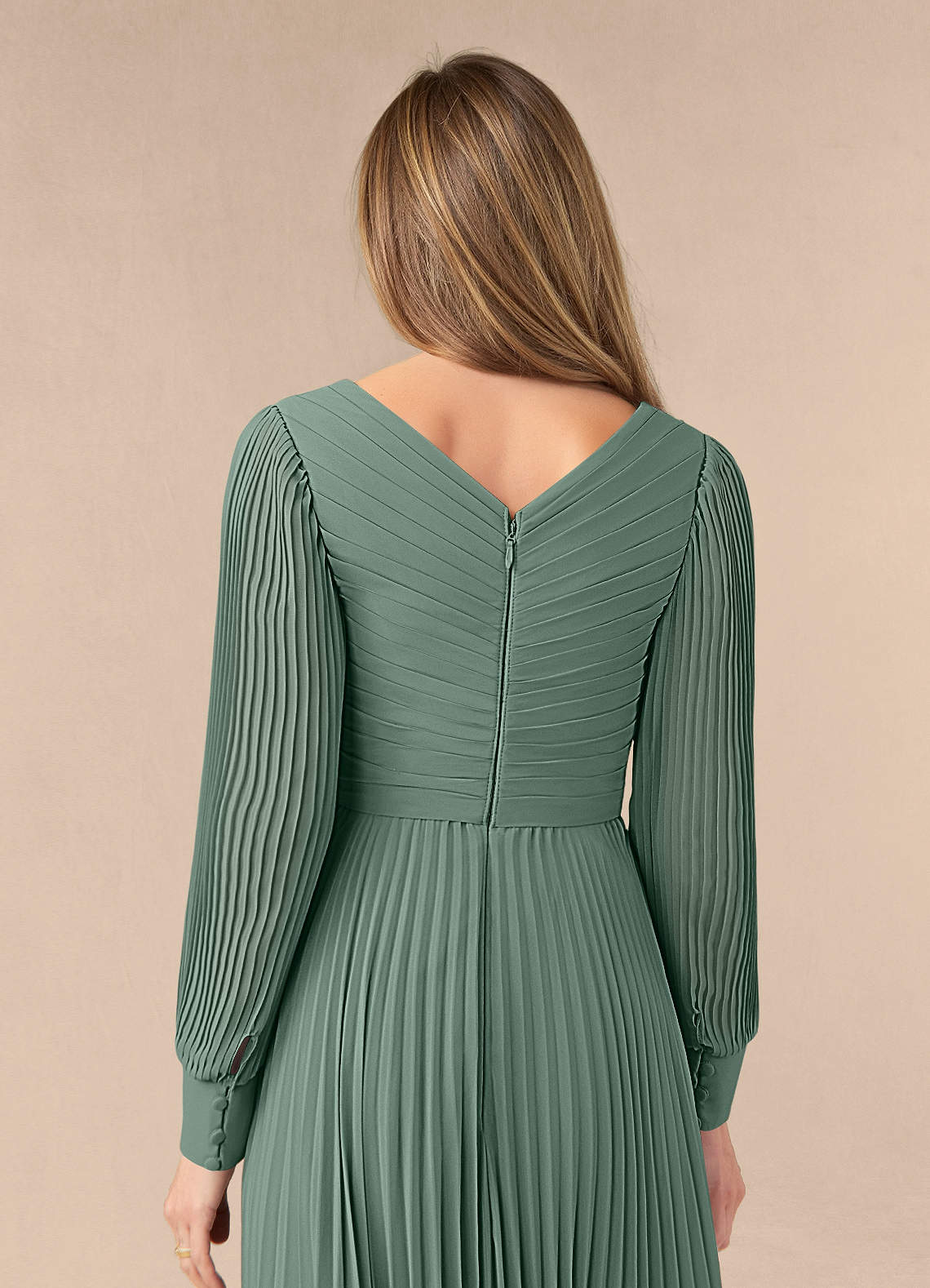 Azazie Zina Mother of the Bride Dresses Eucalyptus A-Line Pleated Chiffon Dress image5