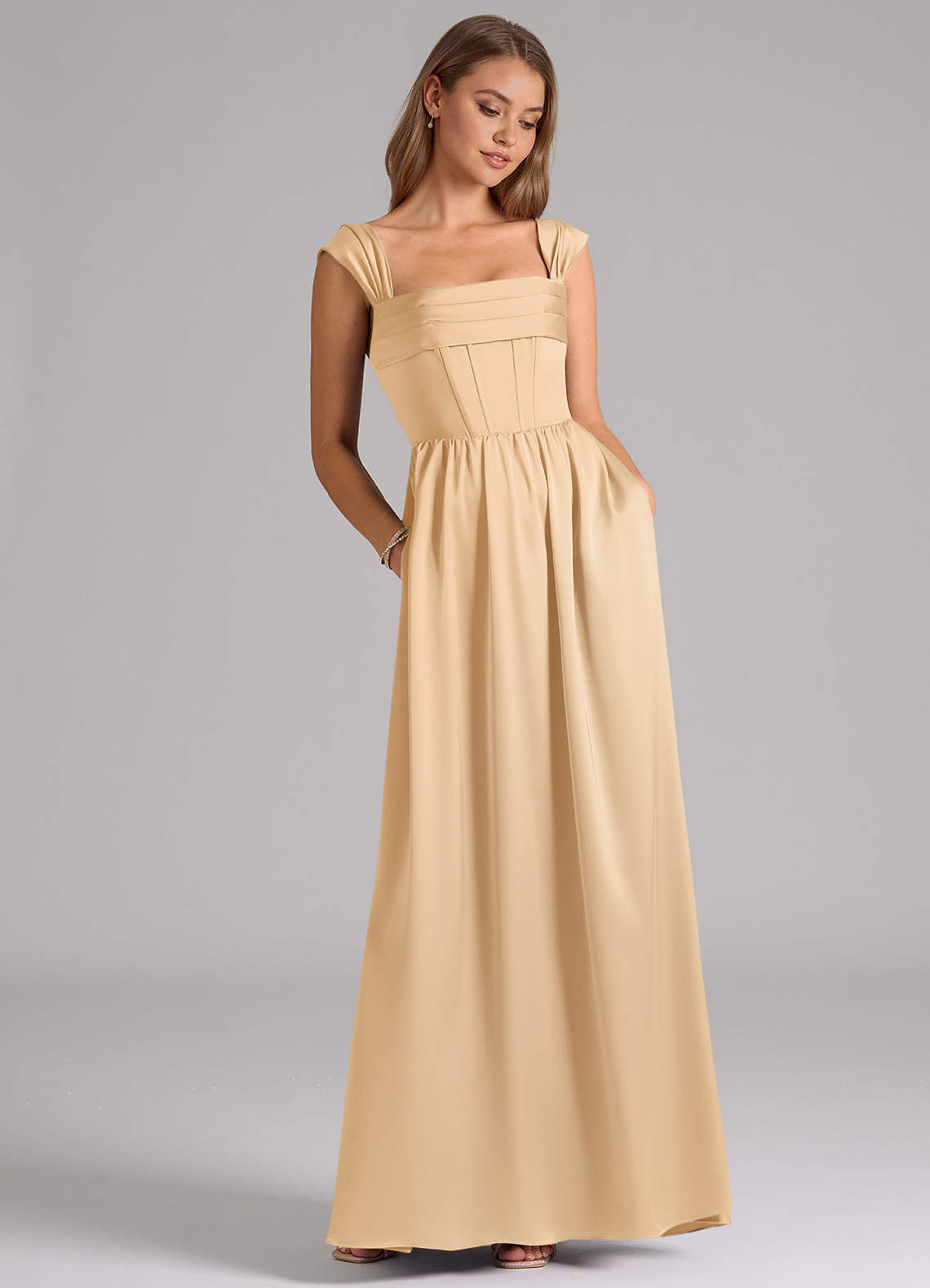 azazie gold bridesmaid dresses Hattie Stretch Satin Beach Chiffon Wedding Dress silver flower girl dresses Color:Mauve-Pink Let your bridesmaids wear