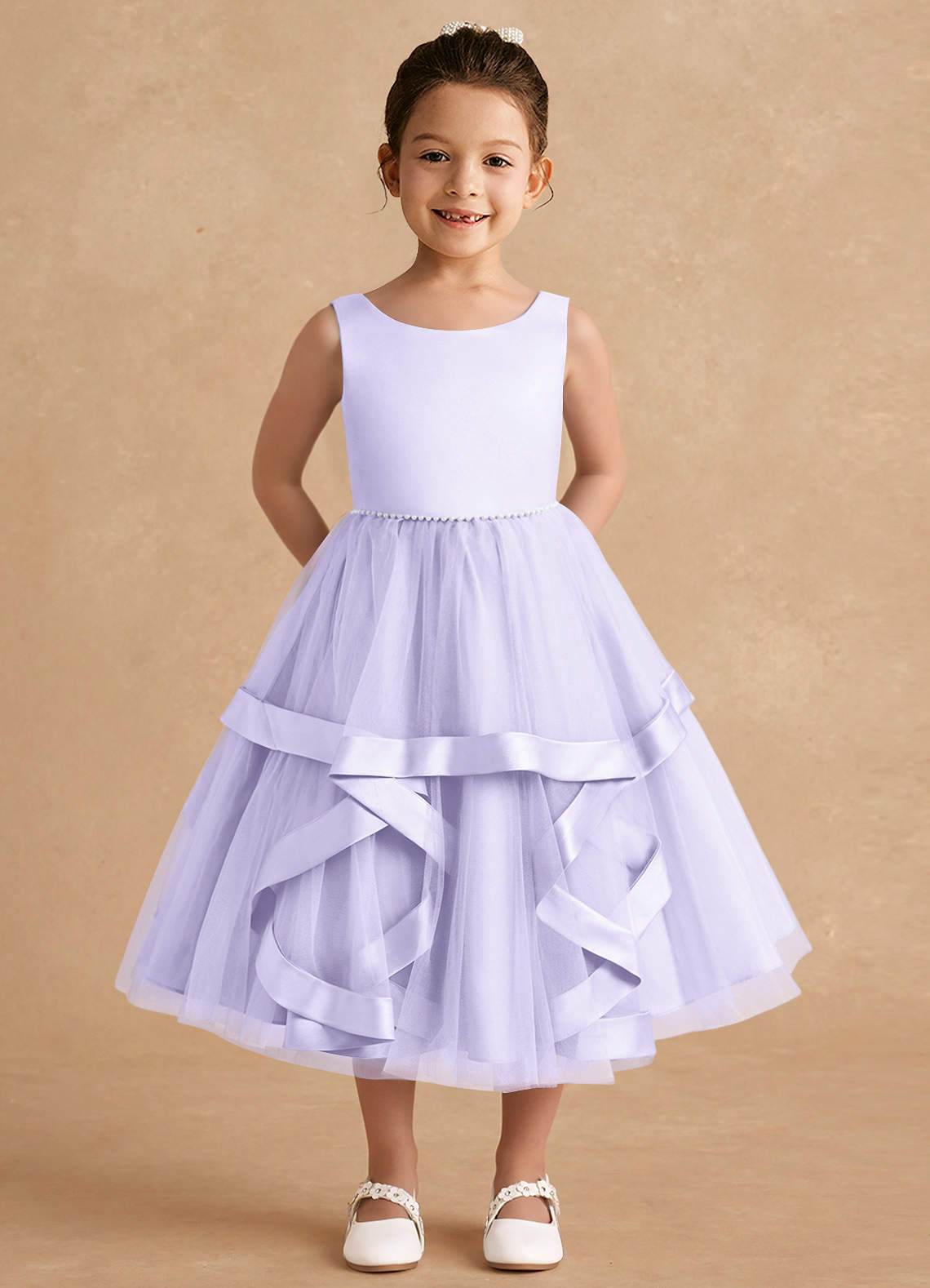 Azazie Posy Flower Girl Dresses Lilac A-Line Beaded Tulle Dress image1