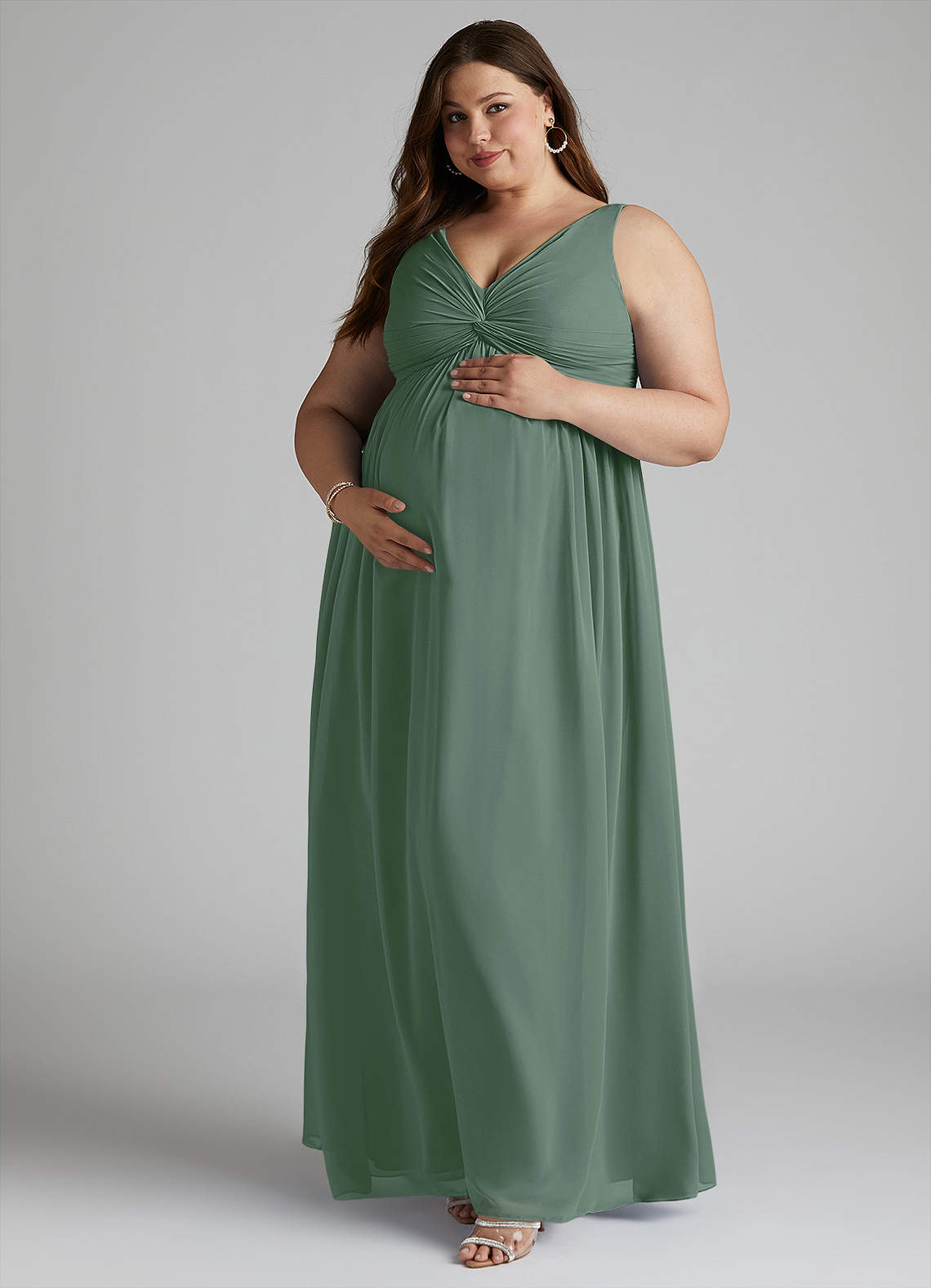 Azazie Yetta Maternity Bridesmaid Dresses A-Line V-Neck Gathered Chiffon Floor-Length Dress image8