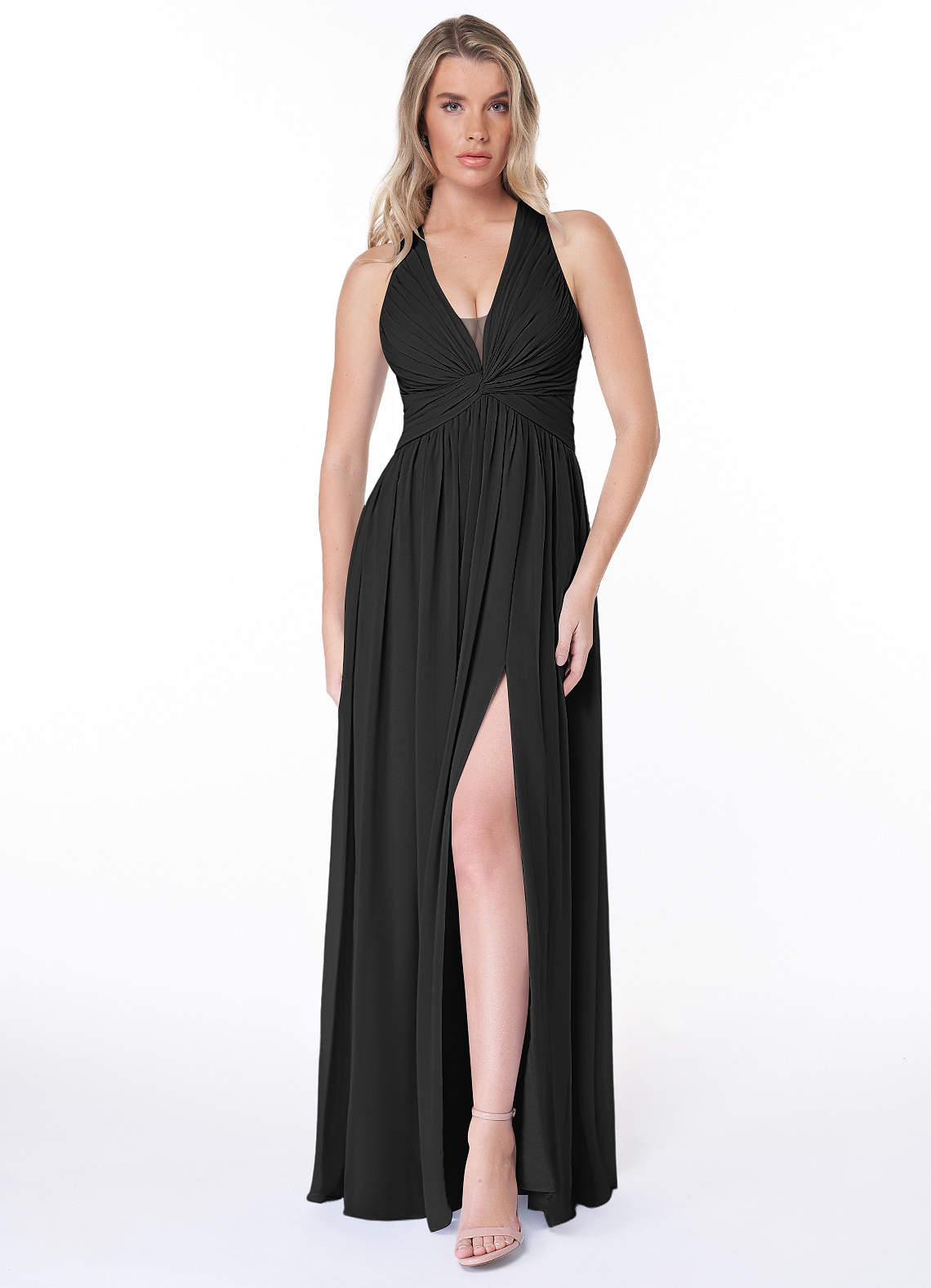 Azazie Jaclyn Bridesmaid Dresses Black A-Line Pleated Chiffon Dress image1