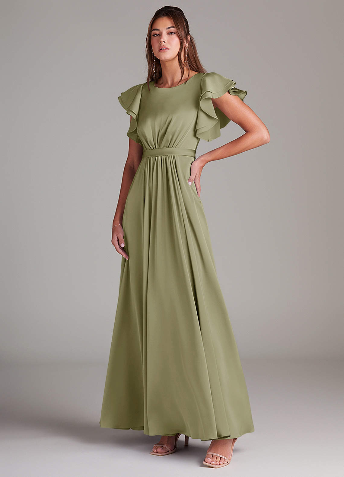 Azazie Daphne Abiti da damigella modesti Abito A-Line Increspato Raso Elasticizzato Floor-Length image3