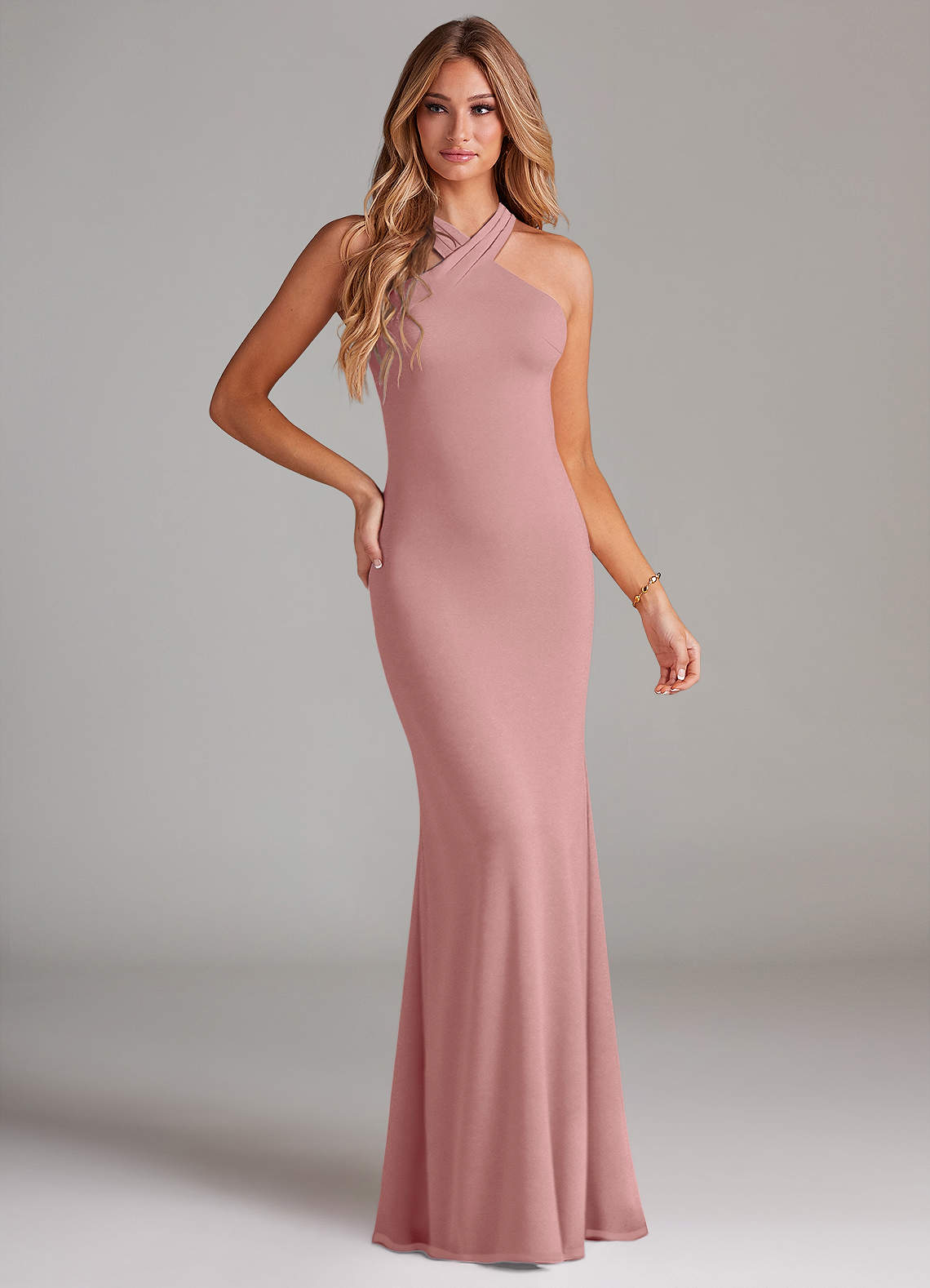 Azazie Doretta Bridesmaid Dresses Dusty Rose Mermaid Pleated Chiffon Dress image1