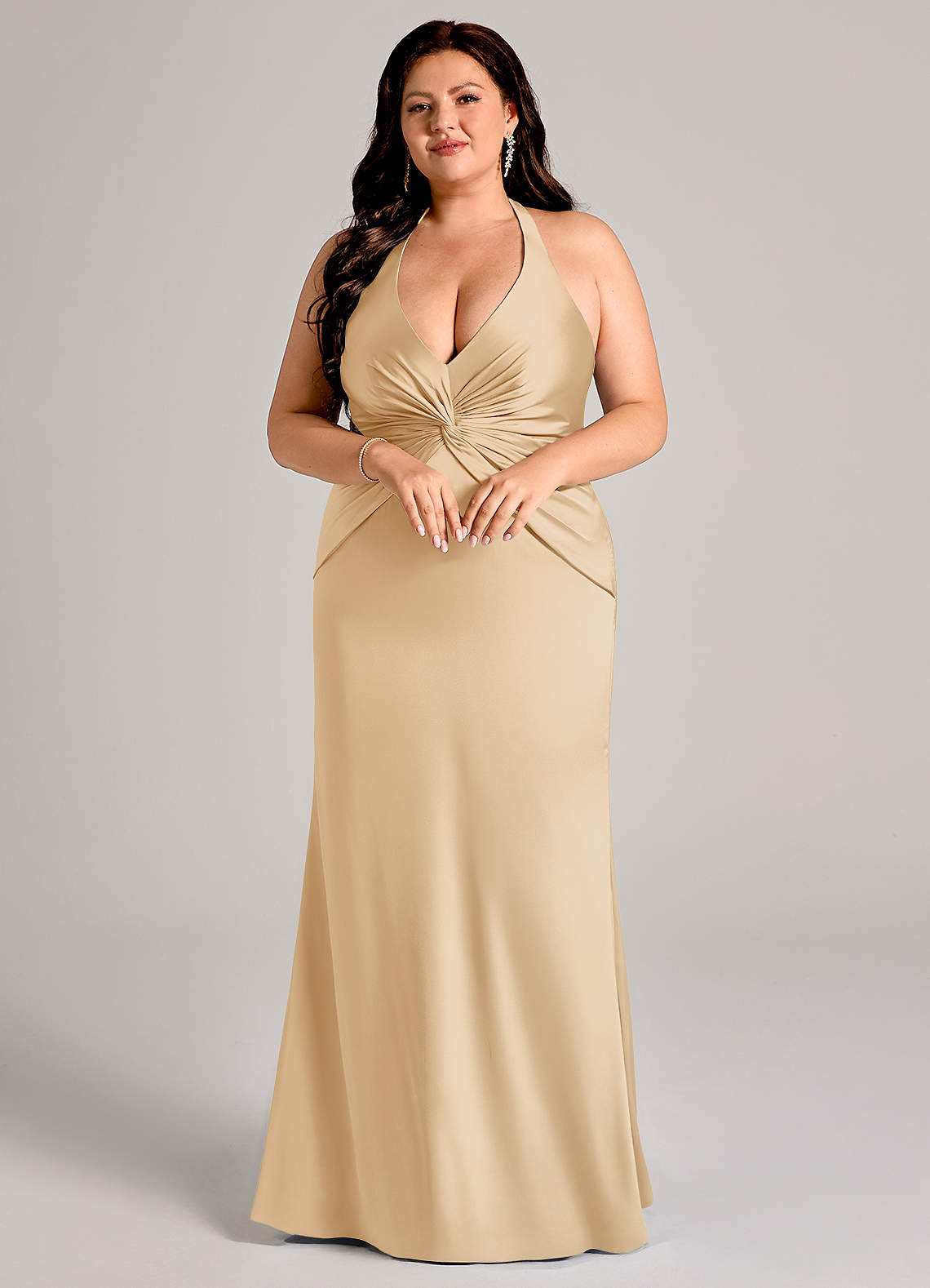 Azazie Valerie Brudtärnklänningar Klä av Sjöjungfru i Stretch Satin Plisserad Guld image8