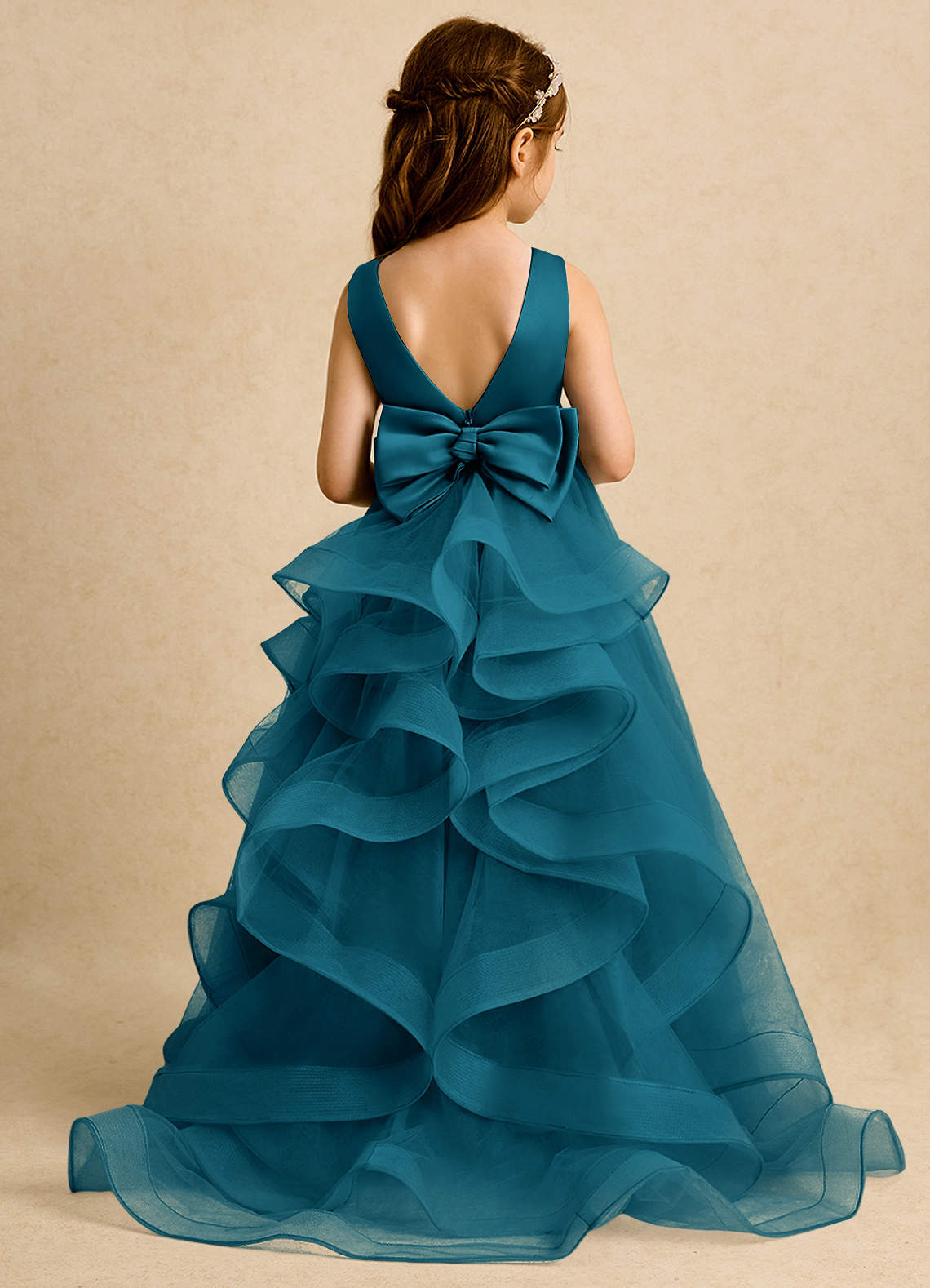 Azazie Lior Flower Girl Dresses Ink Blue Ball-Gown Pleated Tulle Dress image1