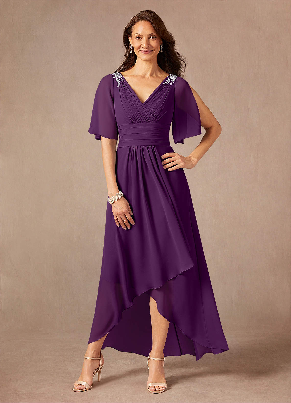Azazie Pascual Grape A-Line Pleated Chiffon Dress | Azazie