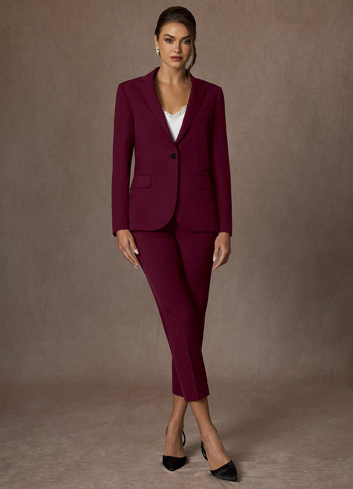 front Kennedy Burgundy Structured Stretch Dress Pants