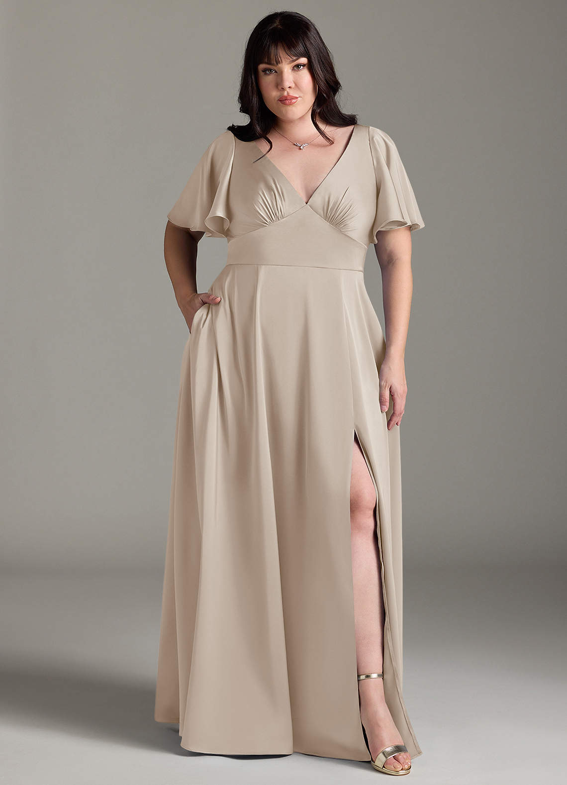 Azazie Kimber Bridesmaid Dresses Frost A-Line Ruched Stretch Satin Dress image1