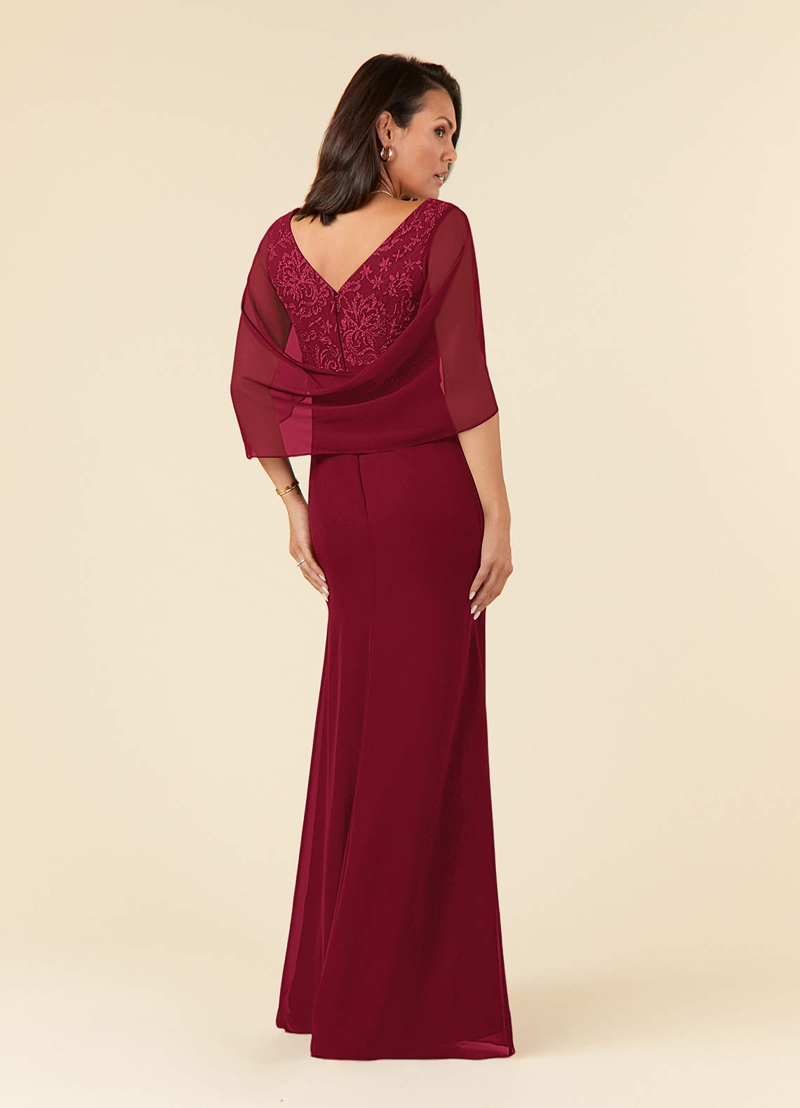 Azazie Laina vestidos de madre de la novia Vestido de Borgoña de Gasa de Corte Sirena con Encaje image6