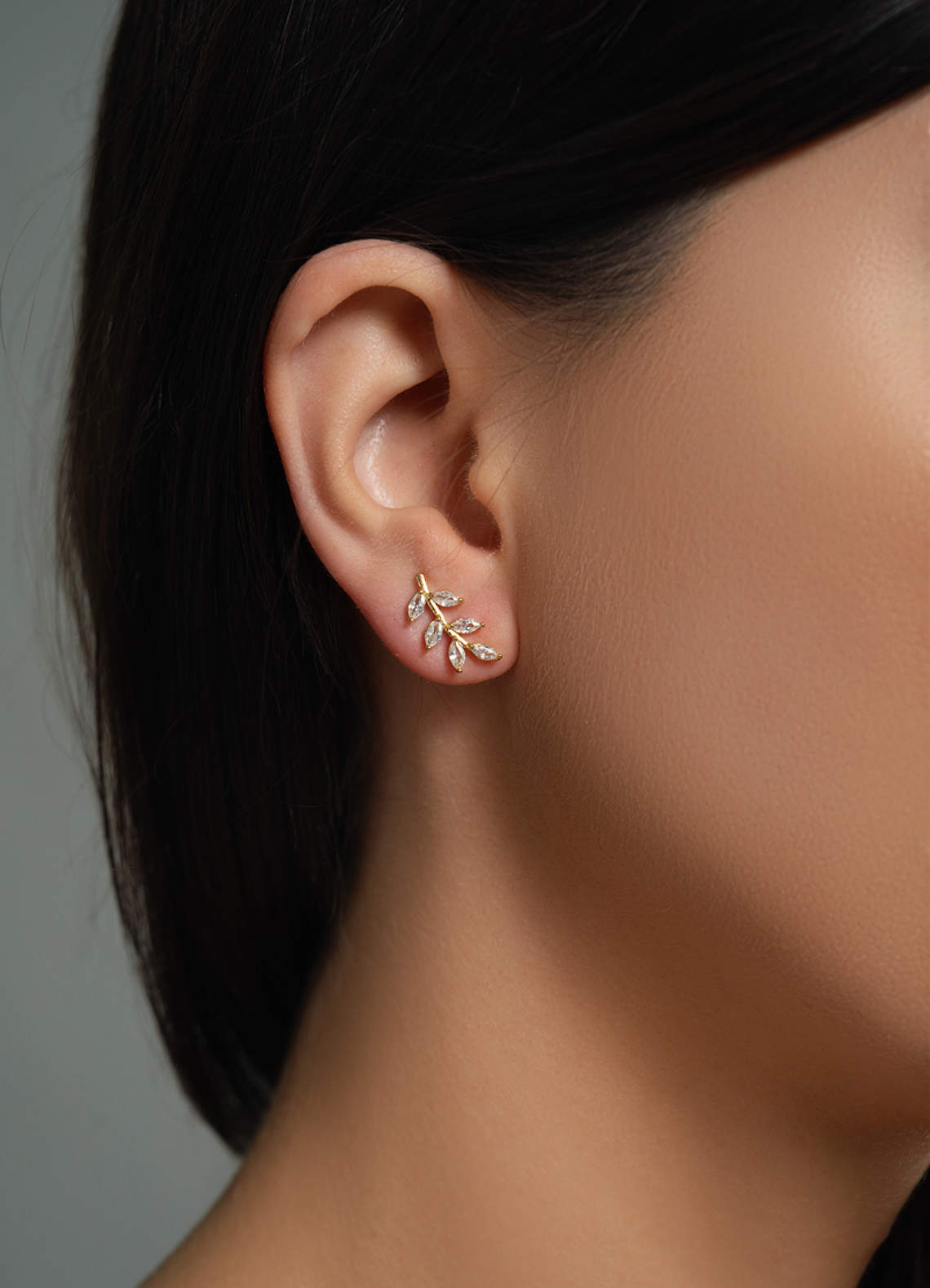 front Zircon Leaf Shaped Earrings