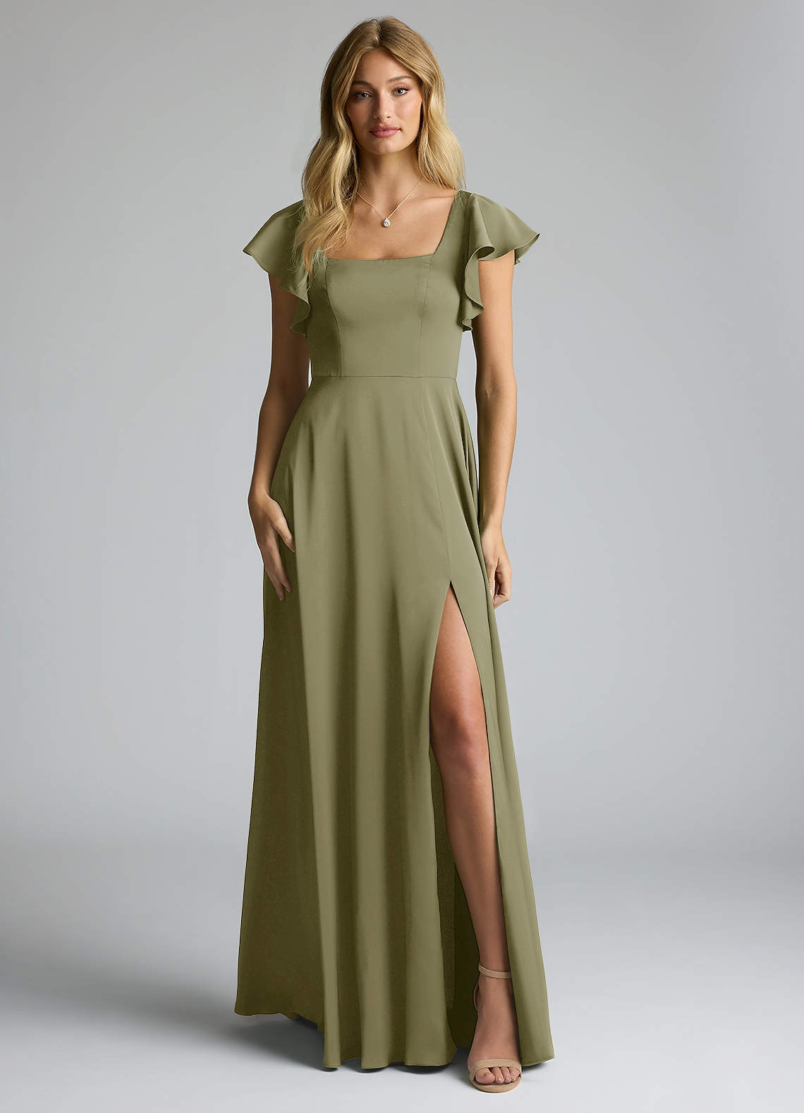 Azazie Bondi Bridesmaid Dresses Pistachio A-Line Bow Stretch Satin Dress image4