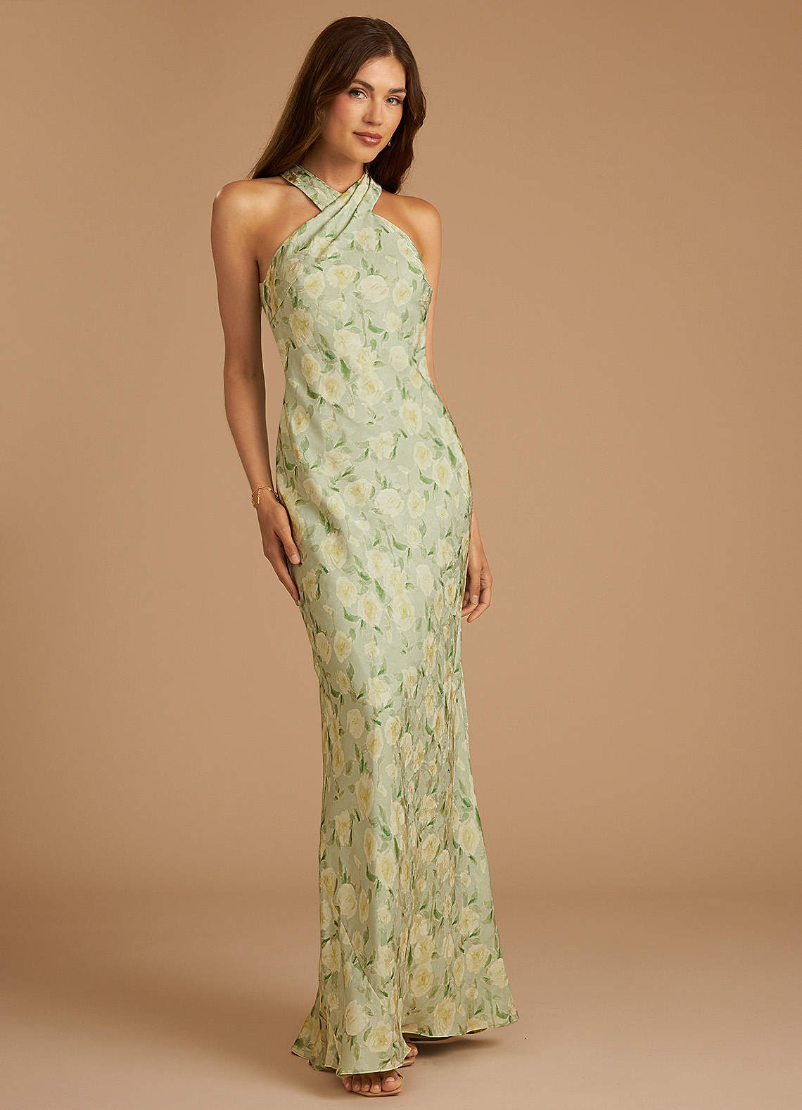 Azazie Doretta Vestidos de damas de honor Vestido de Salvia Floral De Ensueño de Floral De Ensueño de Corte Sirena con Plisado image1