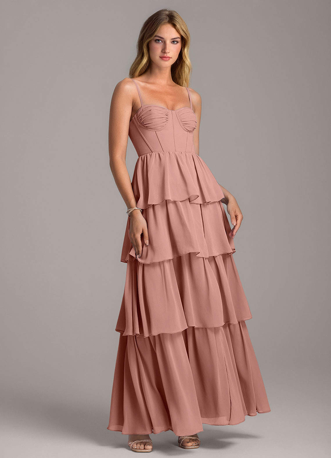 Azazie Alanna Abiti da Damigella Abito A-Line in Chiffon Scollo a Cuore Cedro Rosa image1