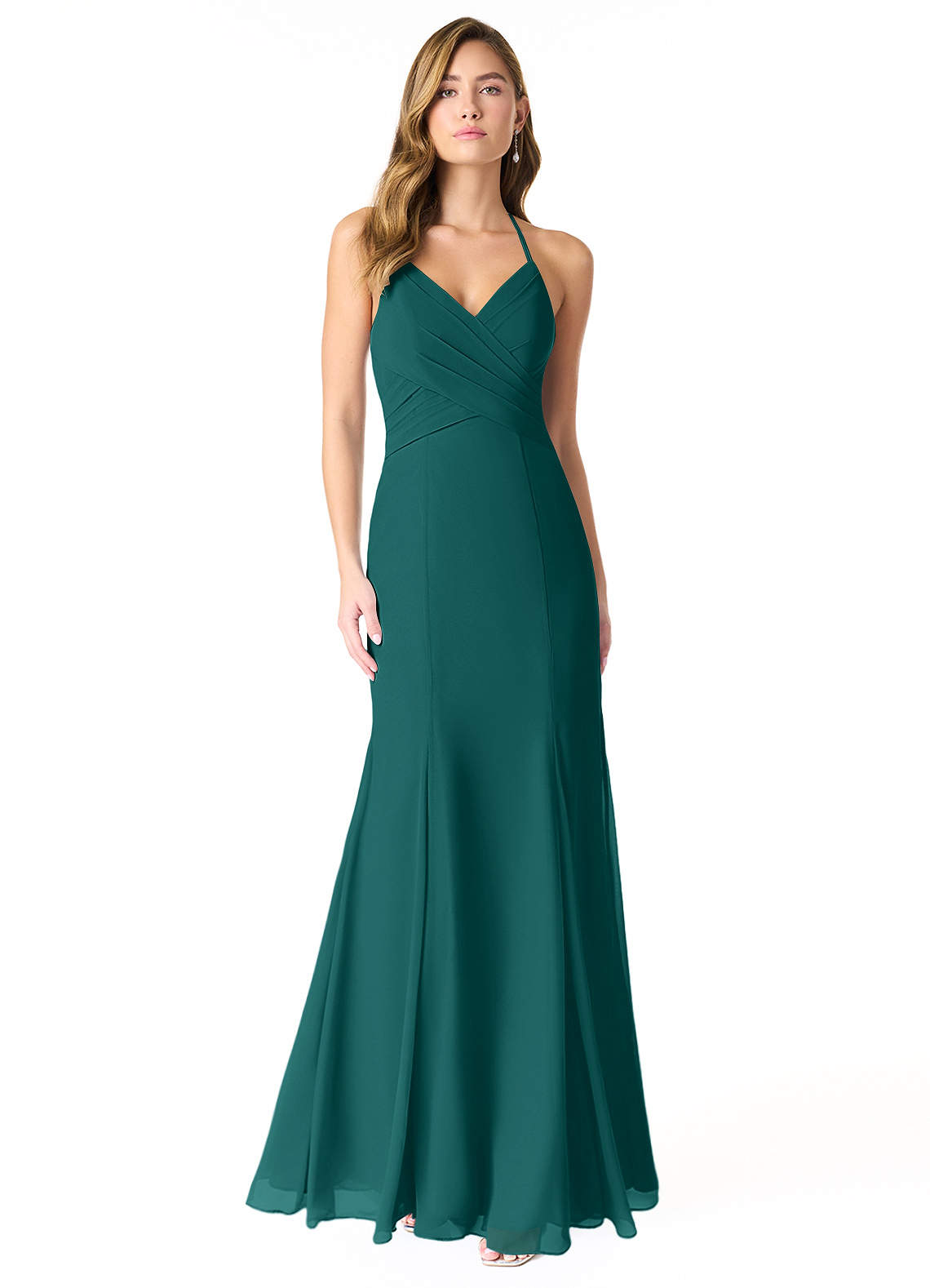 Azazie Carolina Bridesmaid Dresses Peacock Mermaid Ruched Chiffon Dress image1
